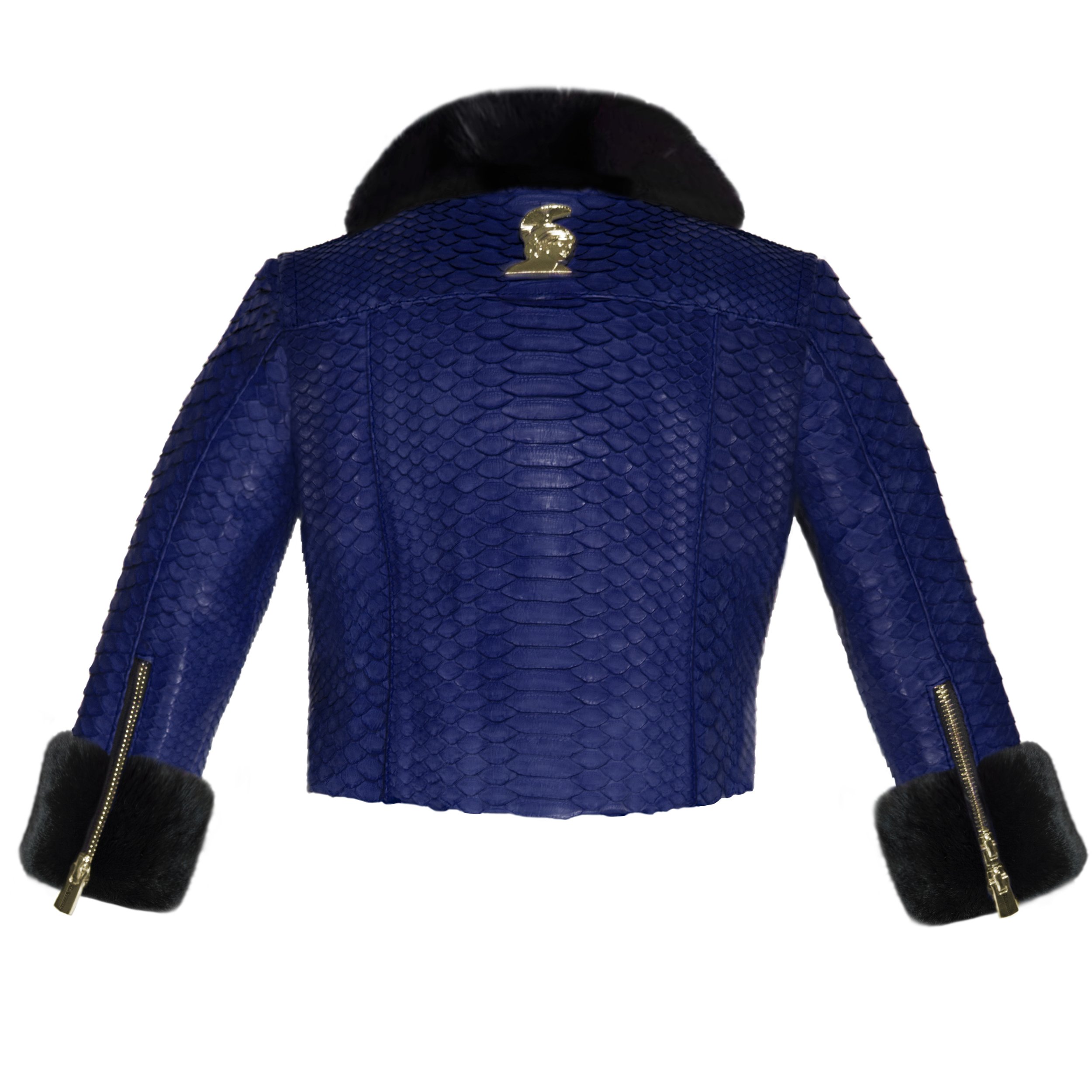 Klaverweide Baby Biker Jacket Black rabbit fur Navy Blue Python 44.jpg