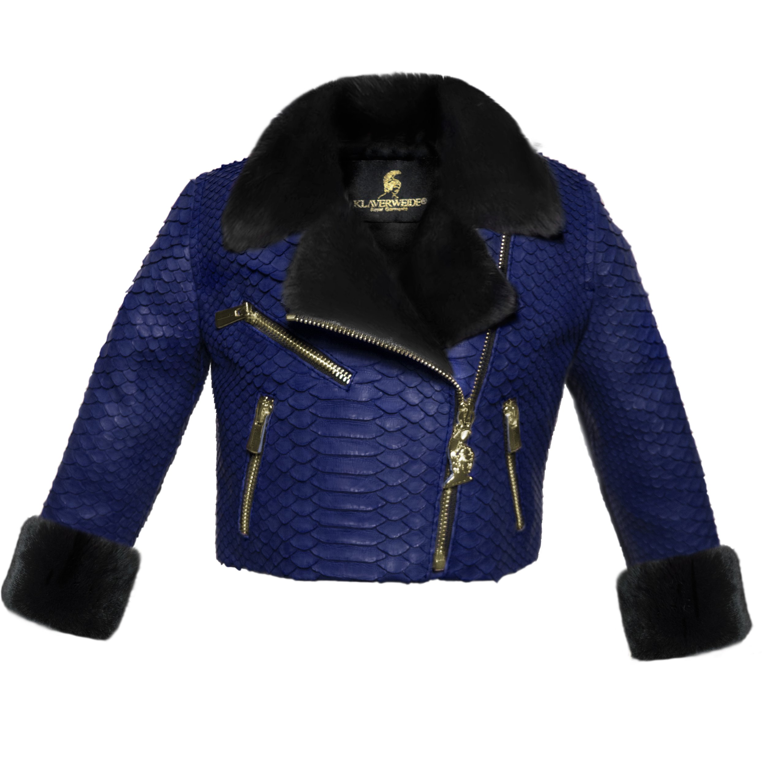 Klaverweide Baby Biker Jacket Black rabbit fur Navy Python 11.jpg