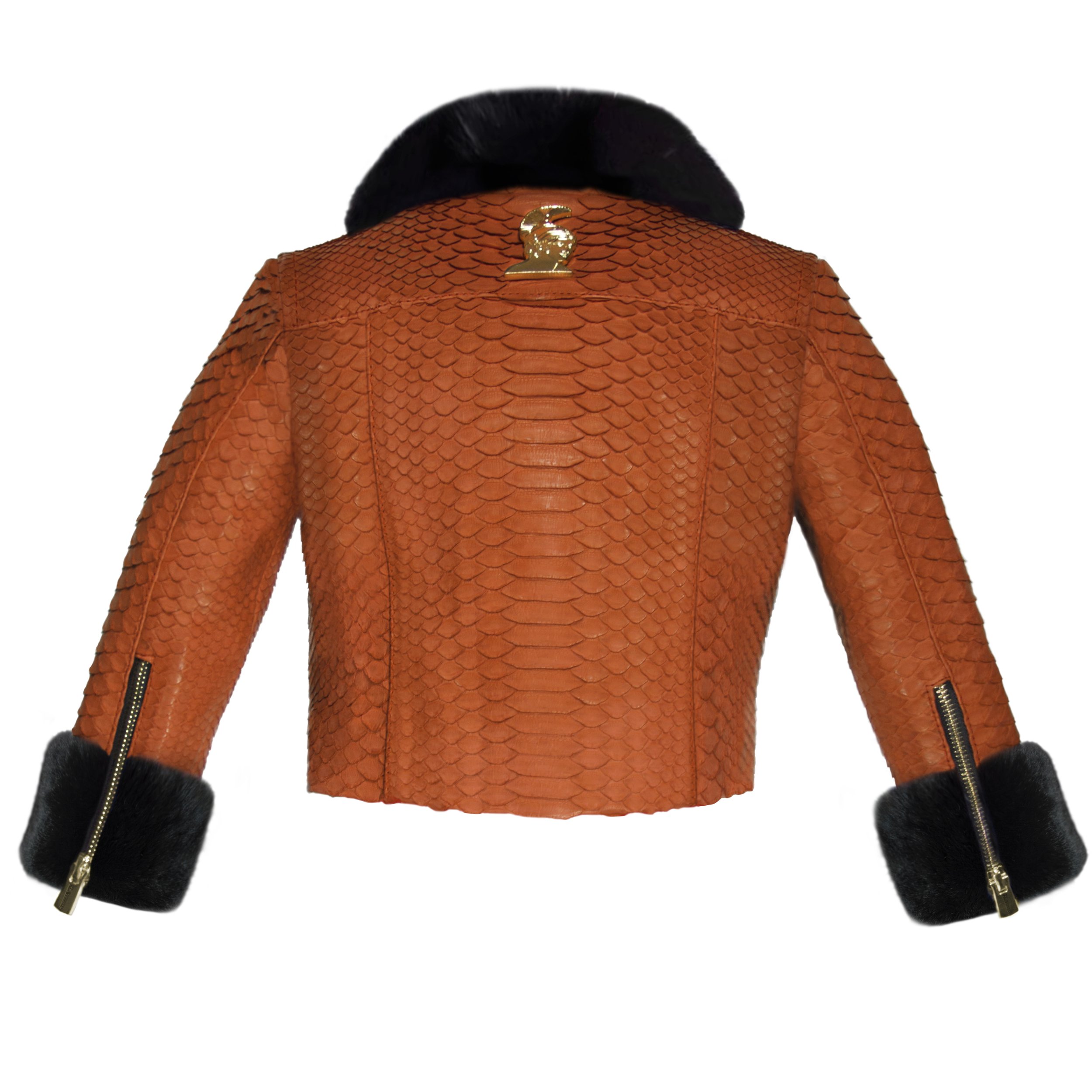 Klaverweide Baby Biker Jacket Black rabbit fur Orange Python 44.jpg