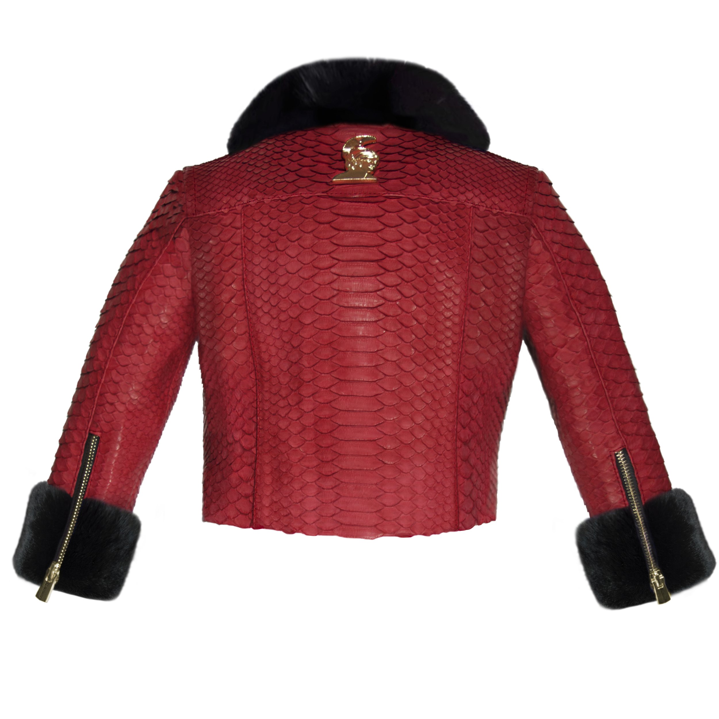 Klaverweide Baby Biker Jacket Black rabbit fur Red Python 44.jpg