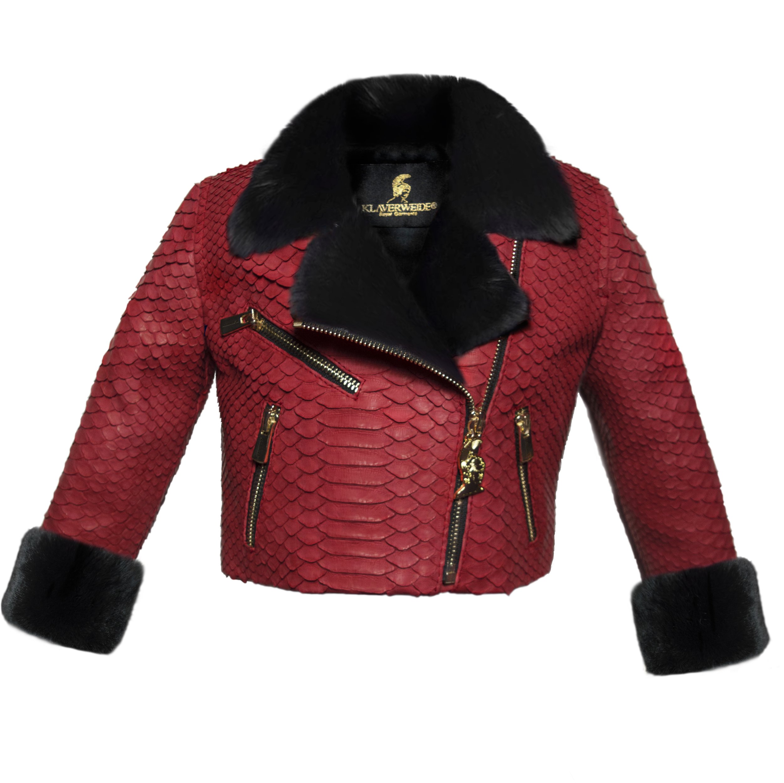 Klaverweide Baby Biker Jacket Black rabbit fur Red Python 11.jpg