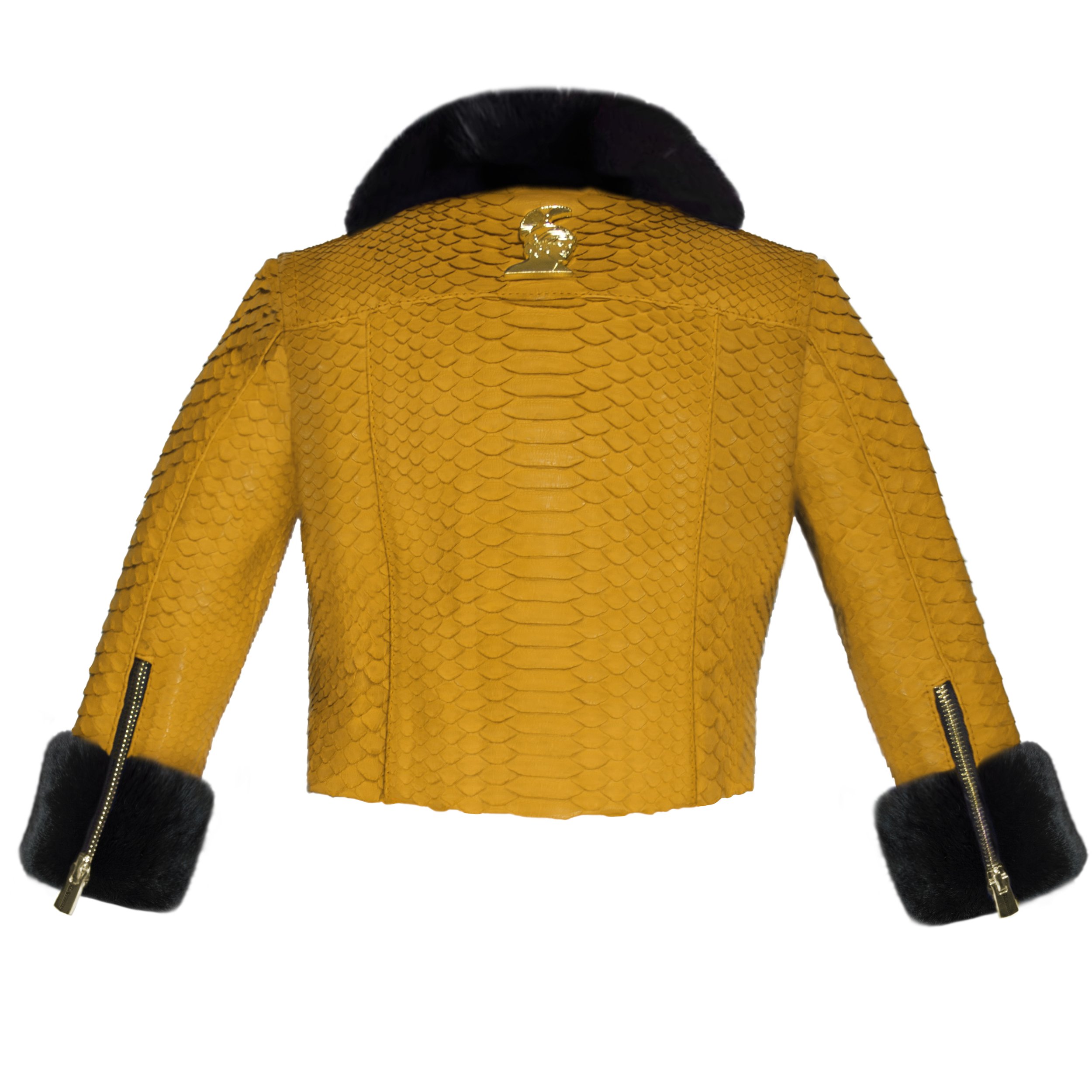 Klaverweide Baby Biker Jacket Black rabbit fur Yellow Python 44.jpg