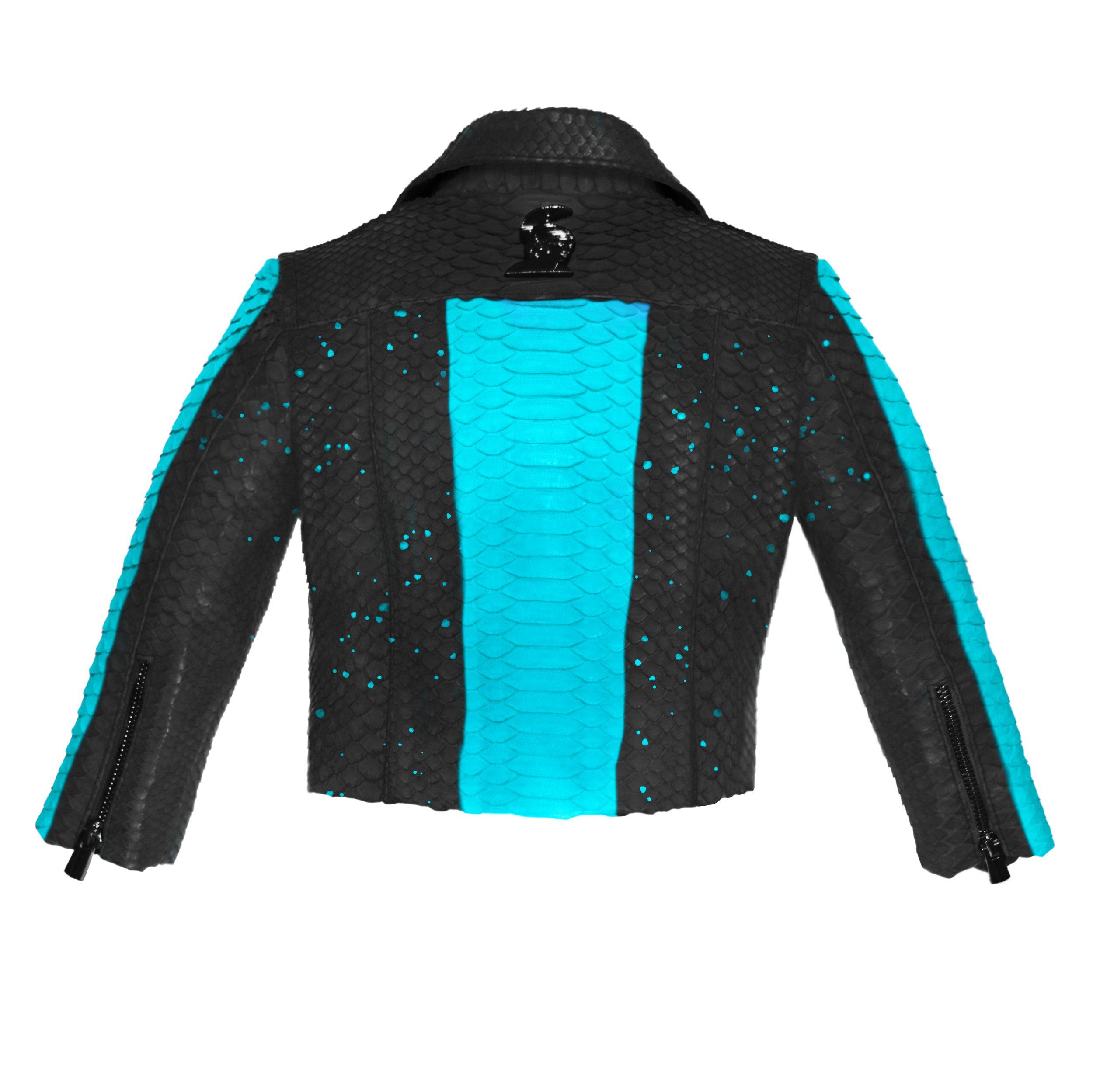 Klaverweide Baby biker jacket turquoise paint Python 4.jpg