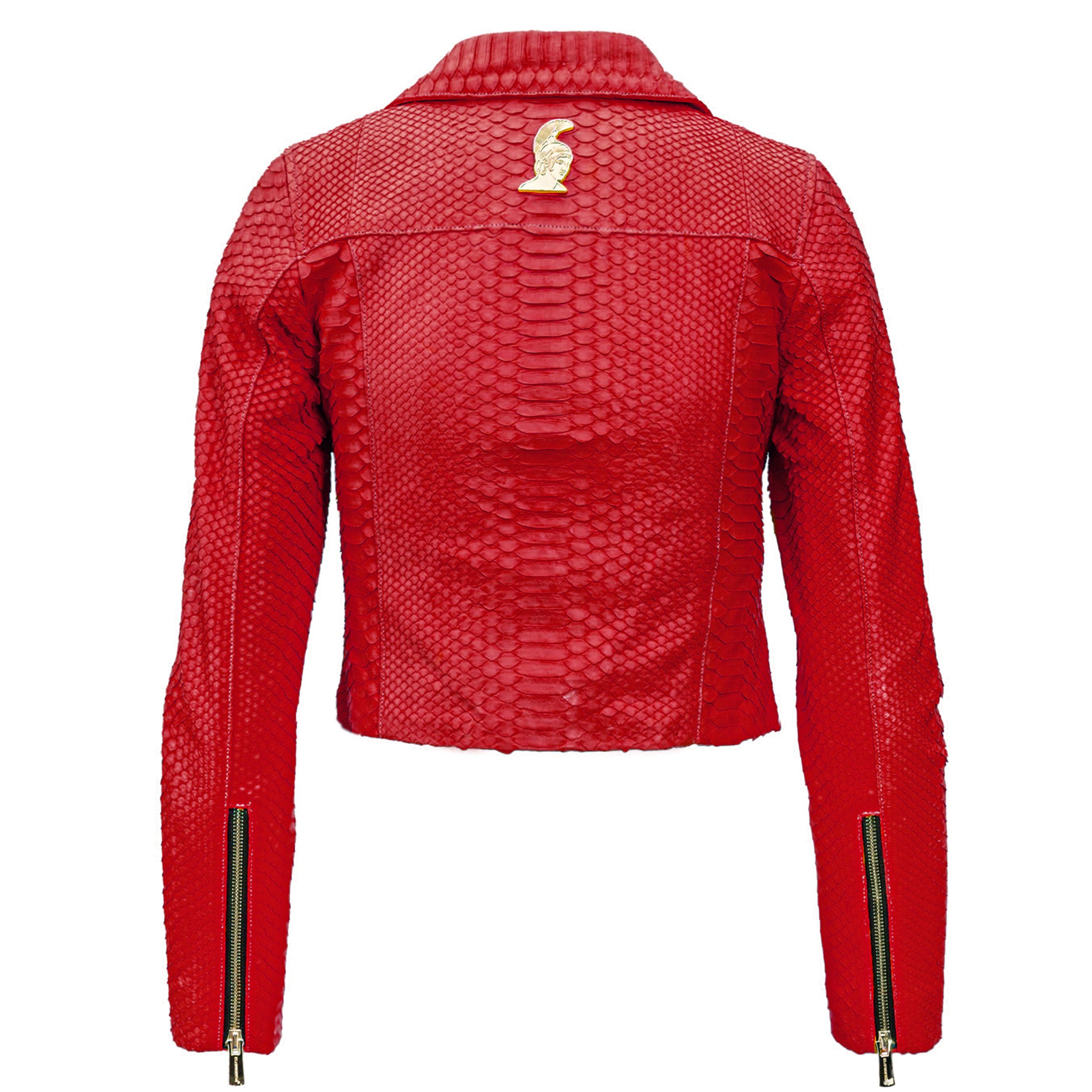 Women red Python Biker jacket Klaverweide 2.jpg