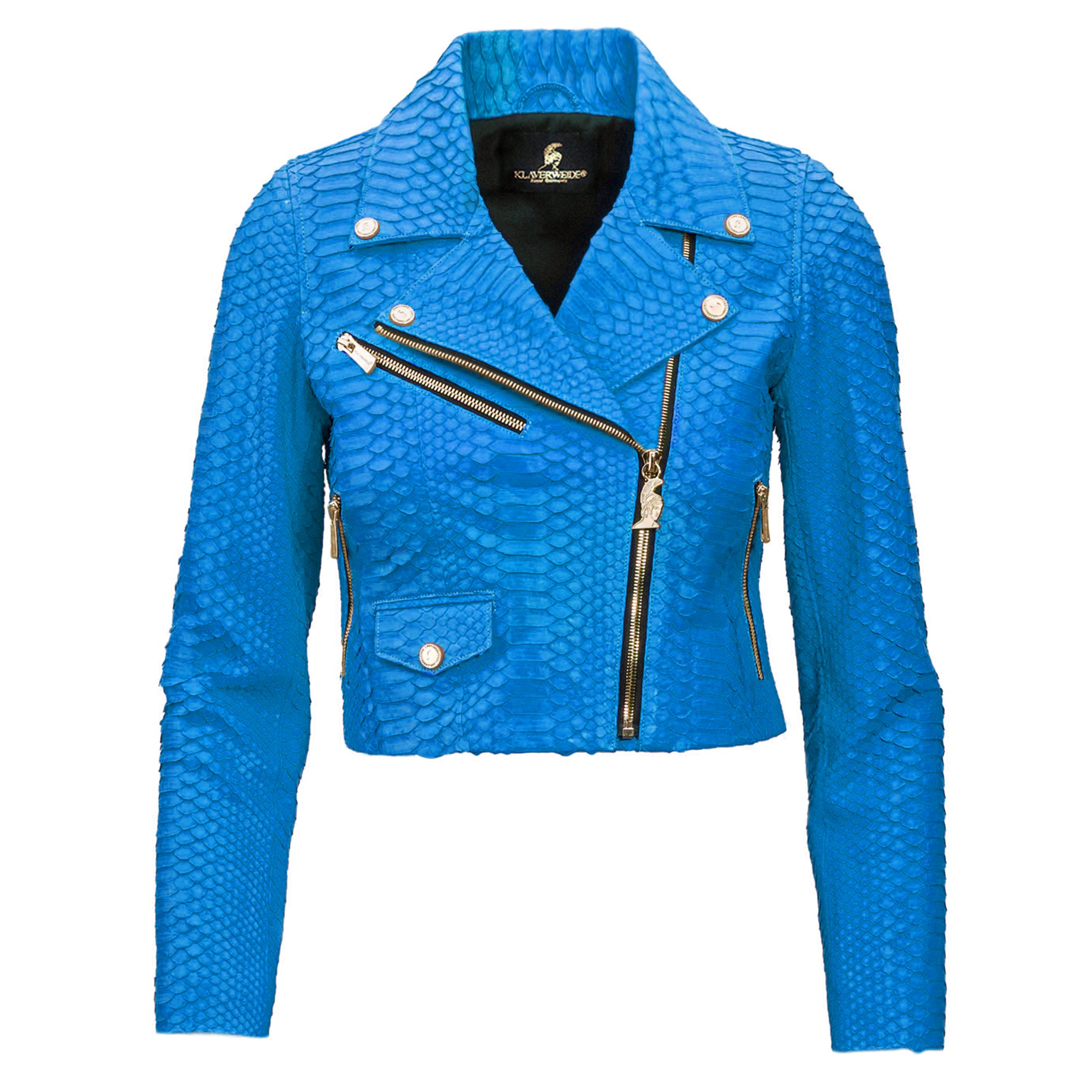 Women Dodger Blue Python Biker jacket Klaverweide 1.jpg