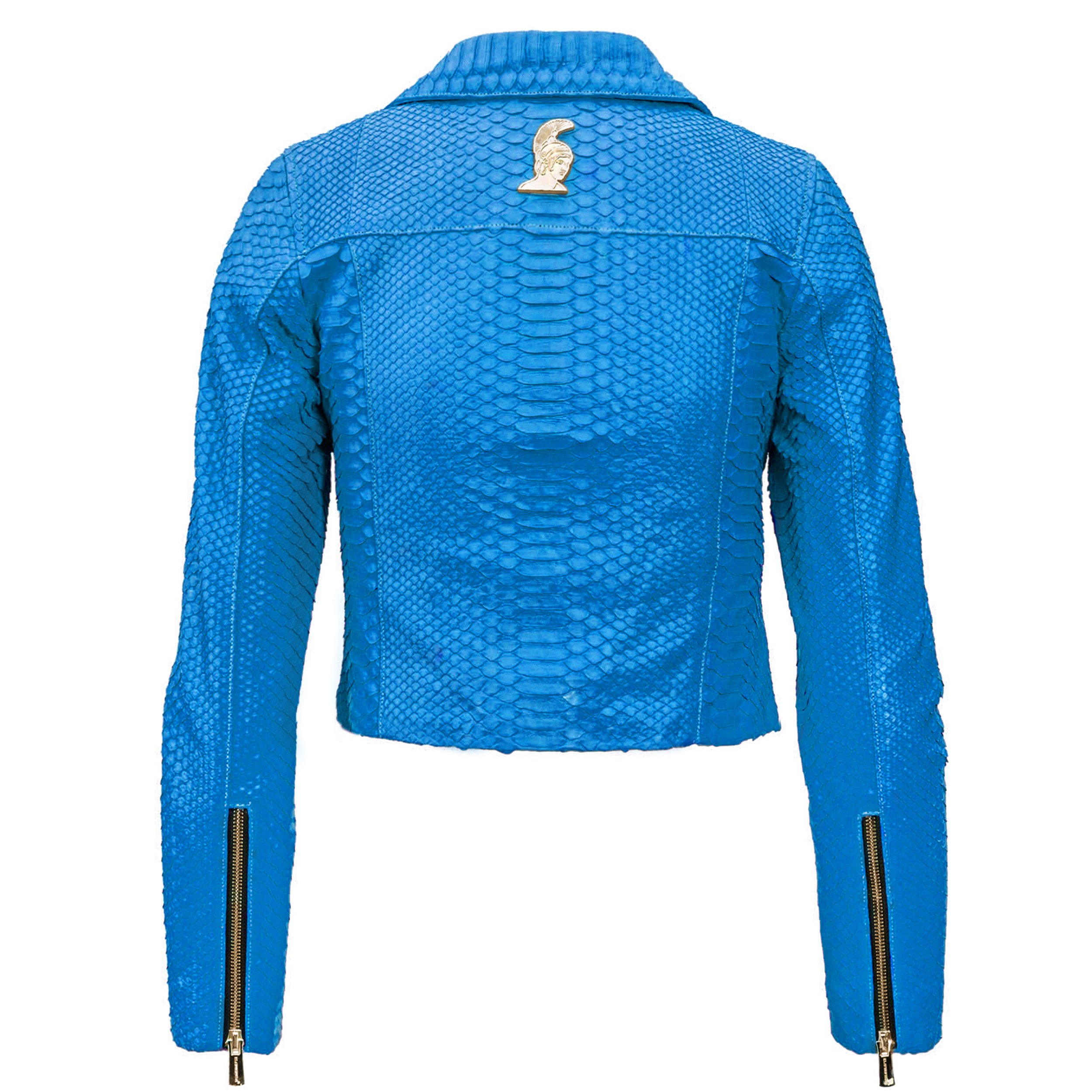 Women Dodger Blue Python Biker jacket Klaverweide 2.jpg