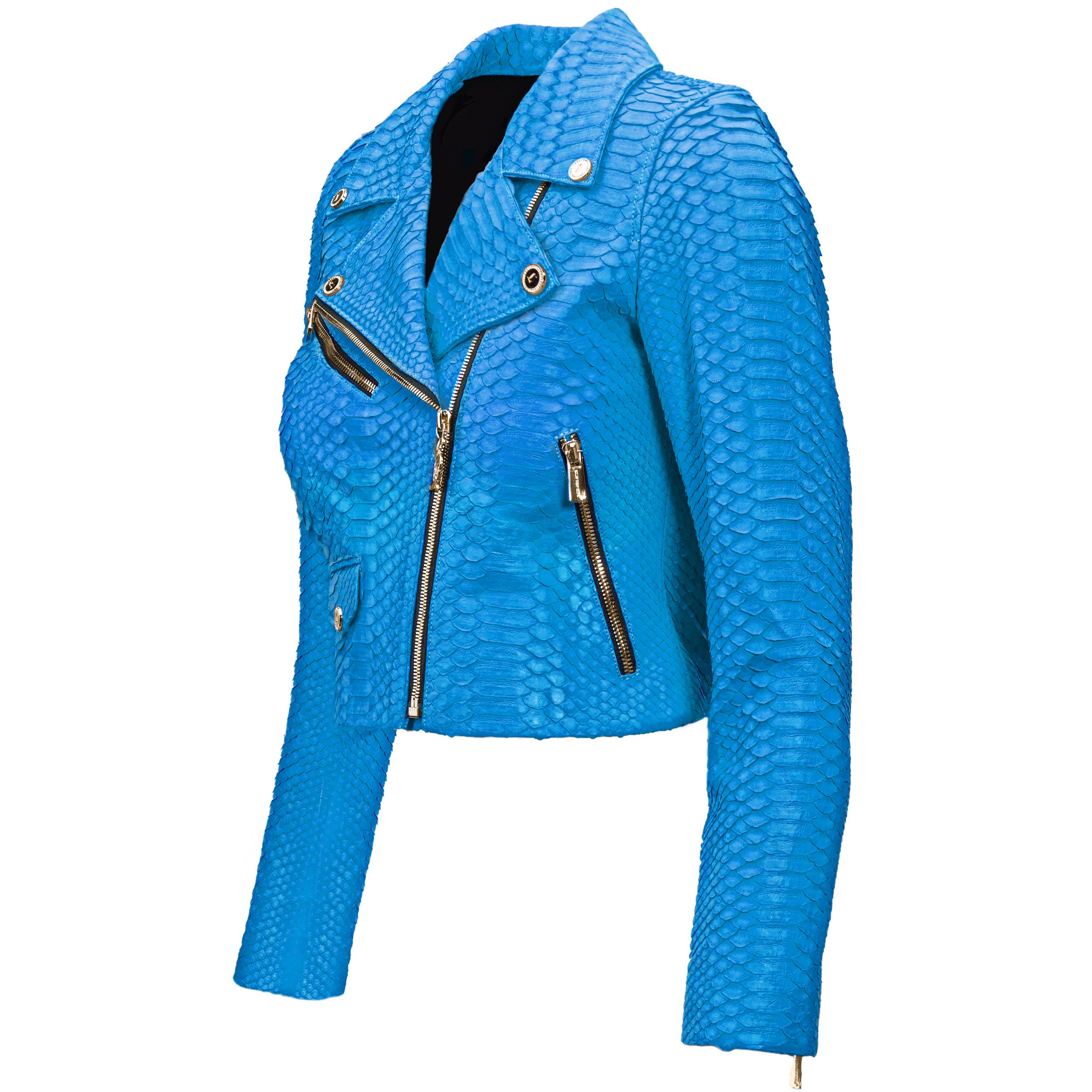 Women Dodger Blue Python Biker jacket Klaverweide 3 .jpg