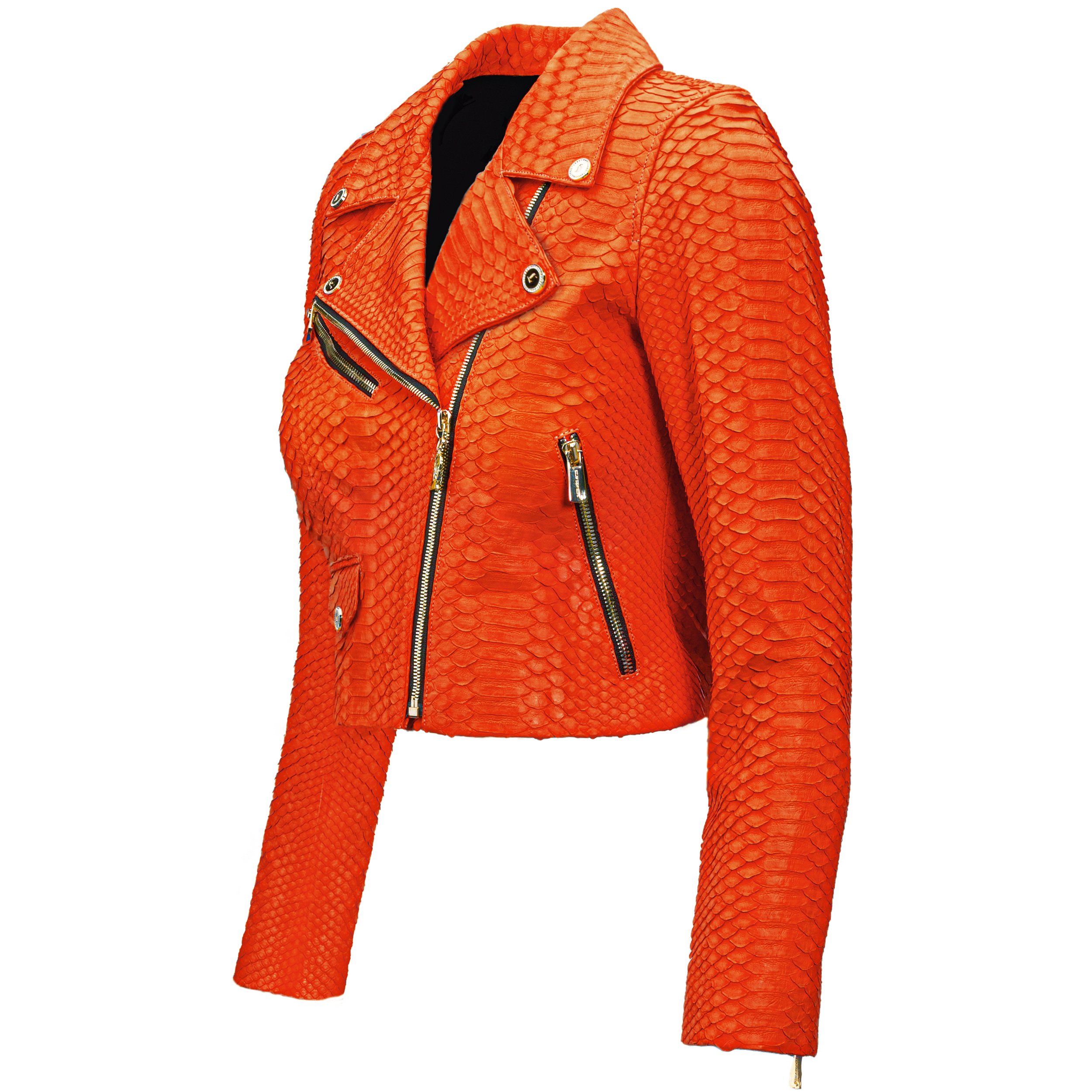 Women Orange Python Biker jacket Klaverweide 3 .jpg