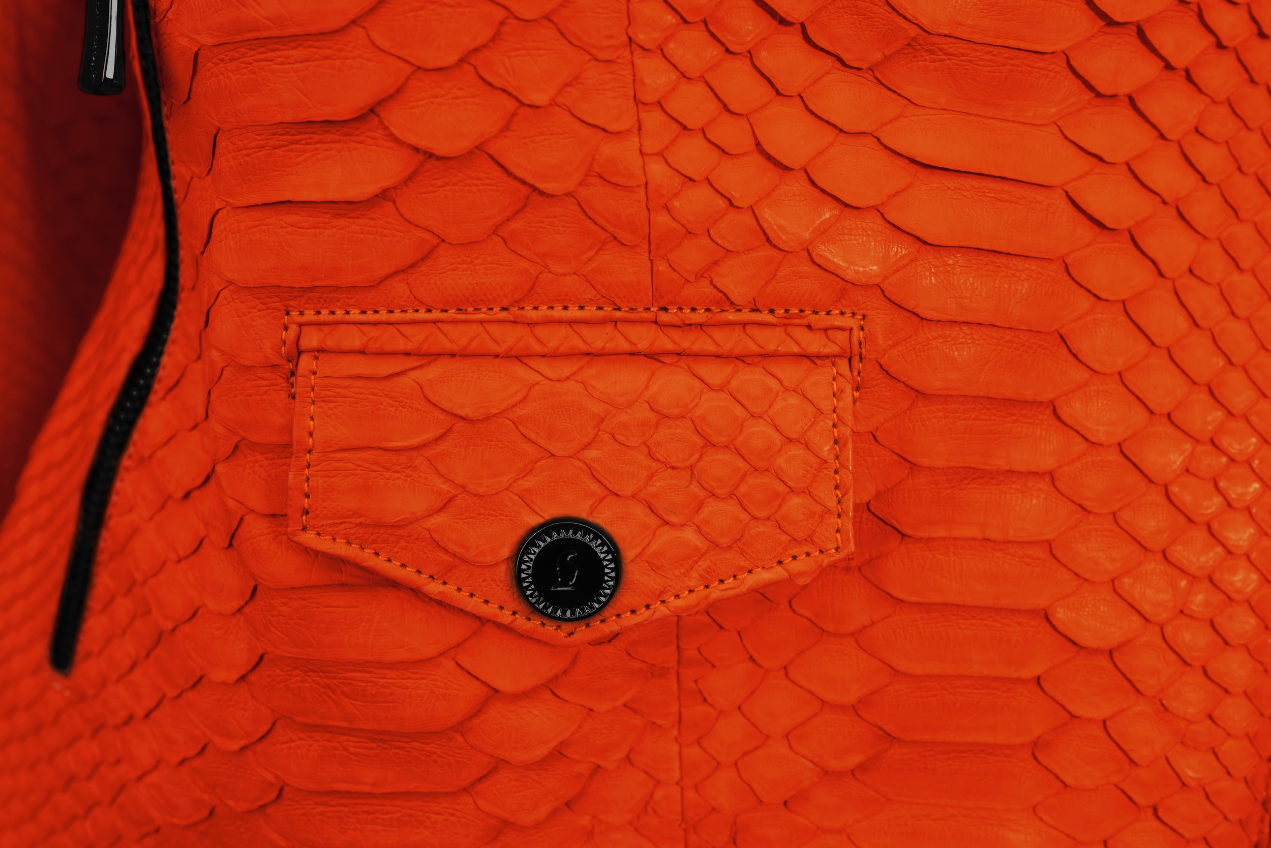 Klaverweide Biker jacket Orange Black python women.jpg