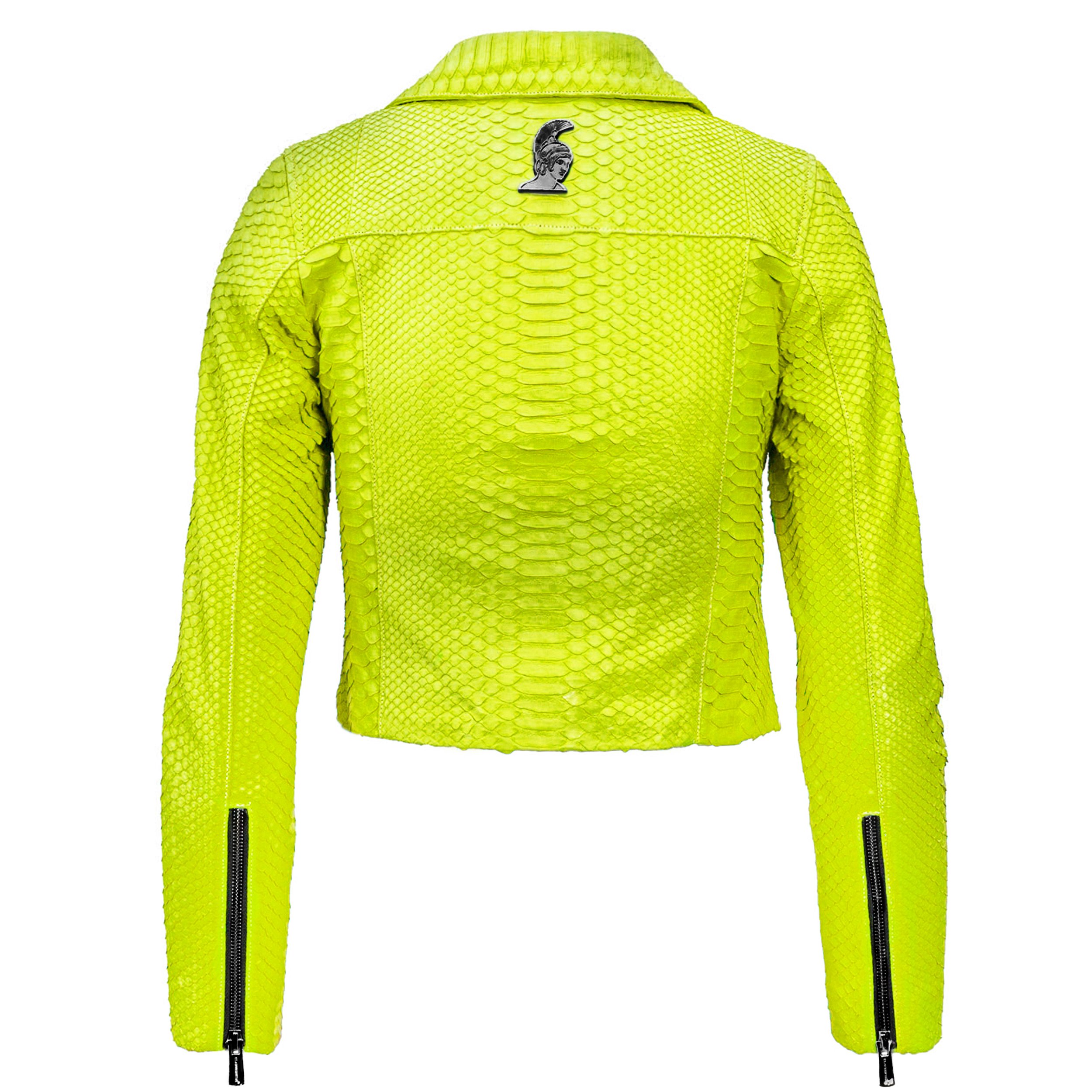 Women Lime Black Python Biker jacket Klaverweide 2.jpg