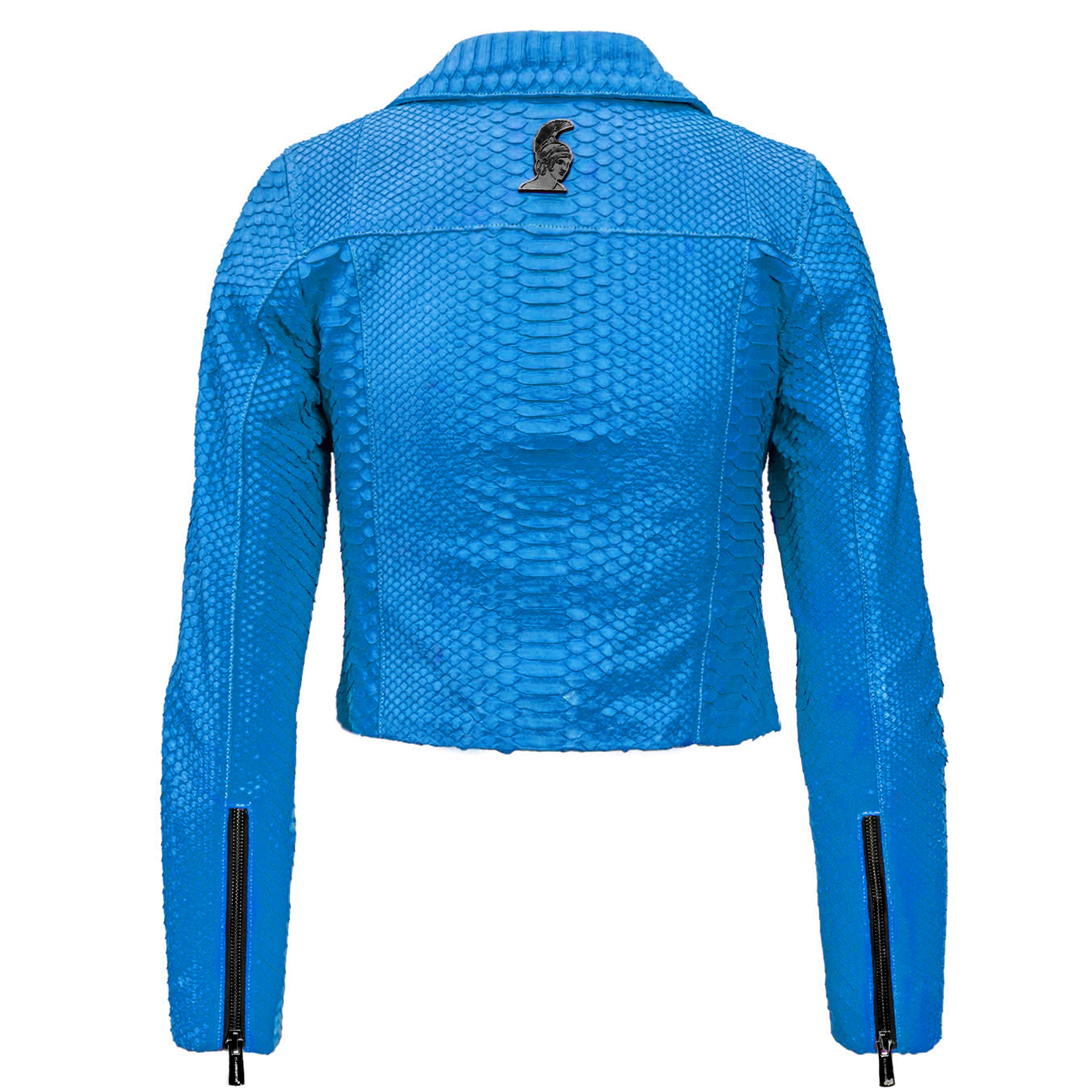 Women Dodger Blue Black Python Biker jacket Klaverweide 2.jpg