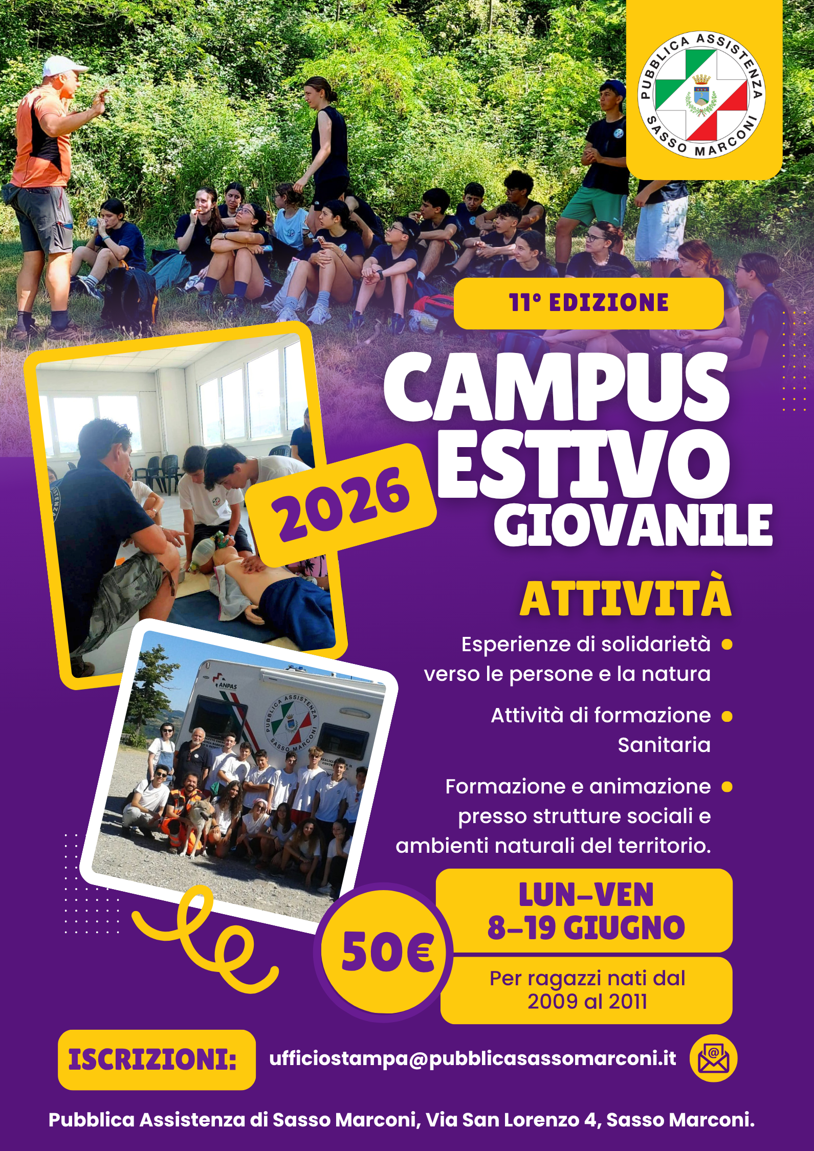 Campus Estivo Giovanile 2026 - Pubblica Assistenza  di Sasso Marconi