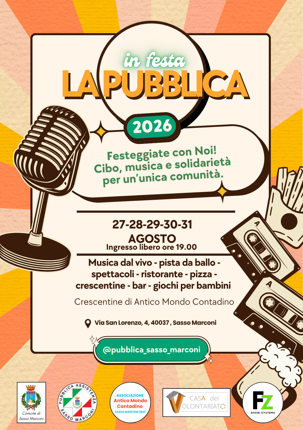 La Pubblica in Festa 2026: dal 27 al 31 agosto a Sasso Marconi