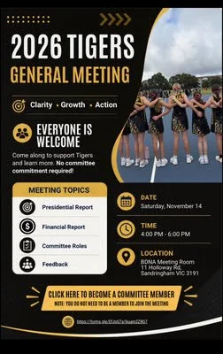Notice of 2026 Tigers Netball Club Annual General Meeting (AGM)