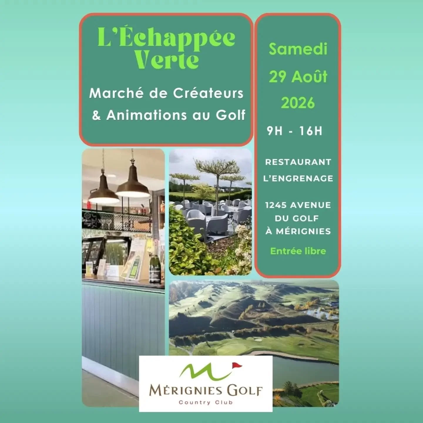 🔈Bloquez votre samedi 29 ao&ucirc;t ! Venez passer un moment unique et cr&eacute;atif au restaurant @lengrenage_brasserie au c&oelig;ur du Golf @mageha_golf_merignies !

✨ Au programme (de 9h &agrave; 16h) : Venez &agrave; la rencontre de 12 cr&eacu
