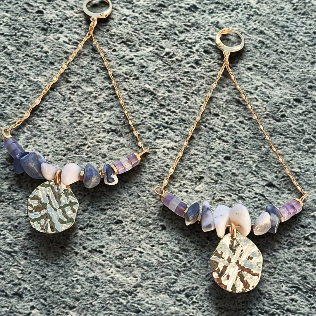Boucles d’oreilles longues ANIMA Jaspe Zèbre et Améthyste
