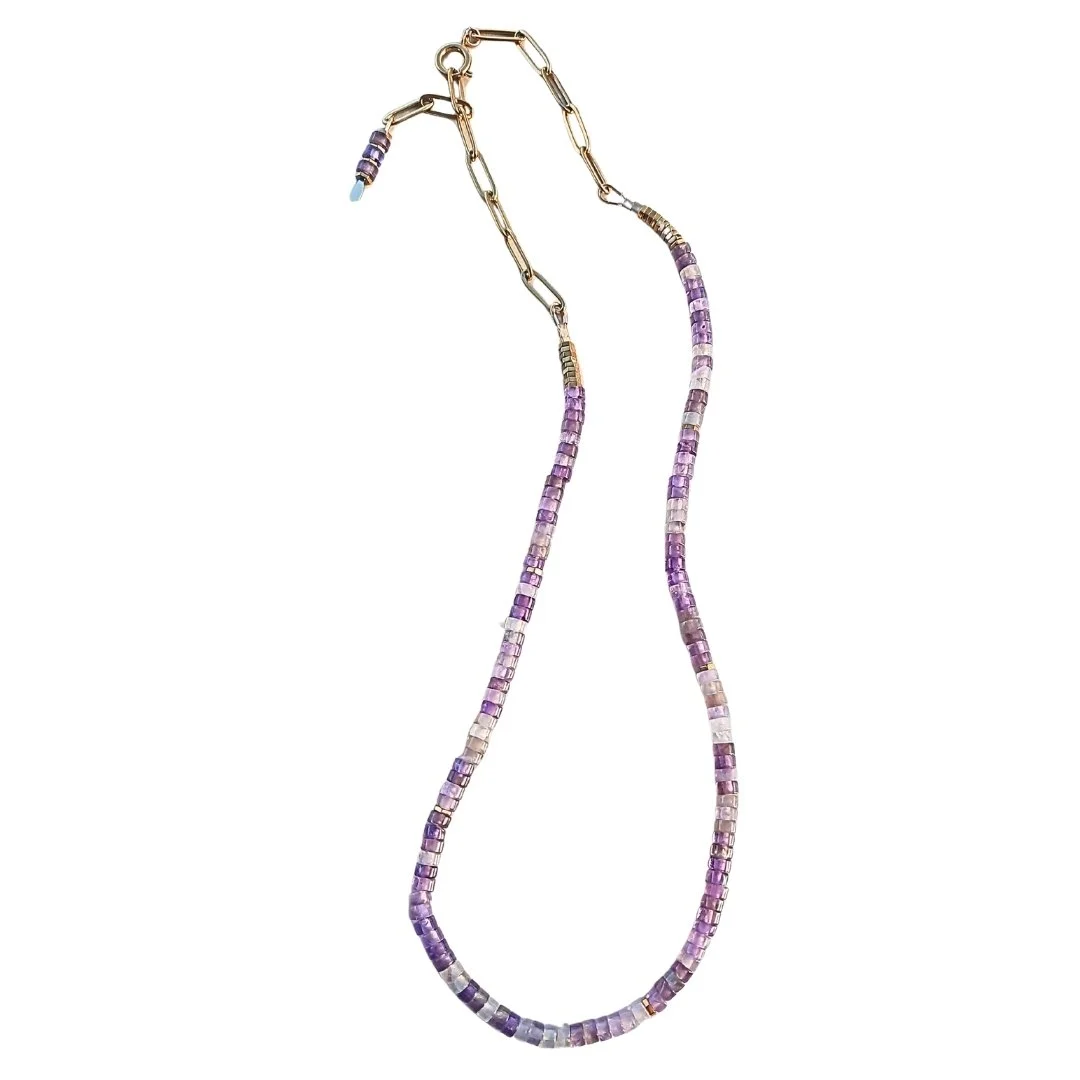 COLLIER ANIMA Ras-de-cou en Améthyste style Heishi