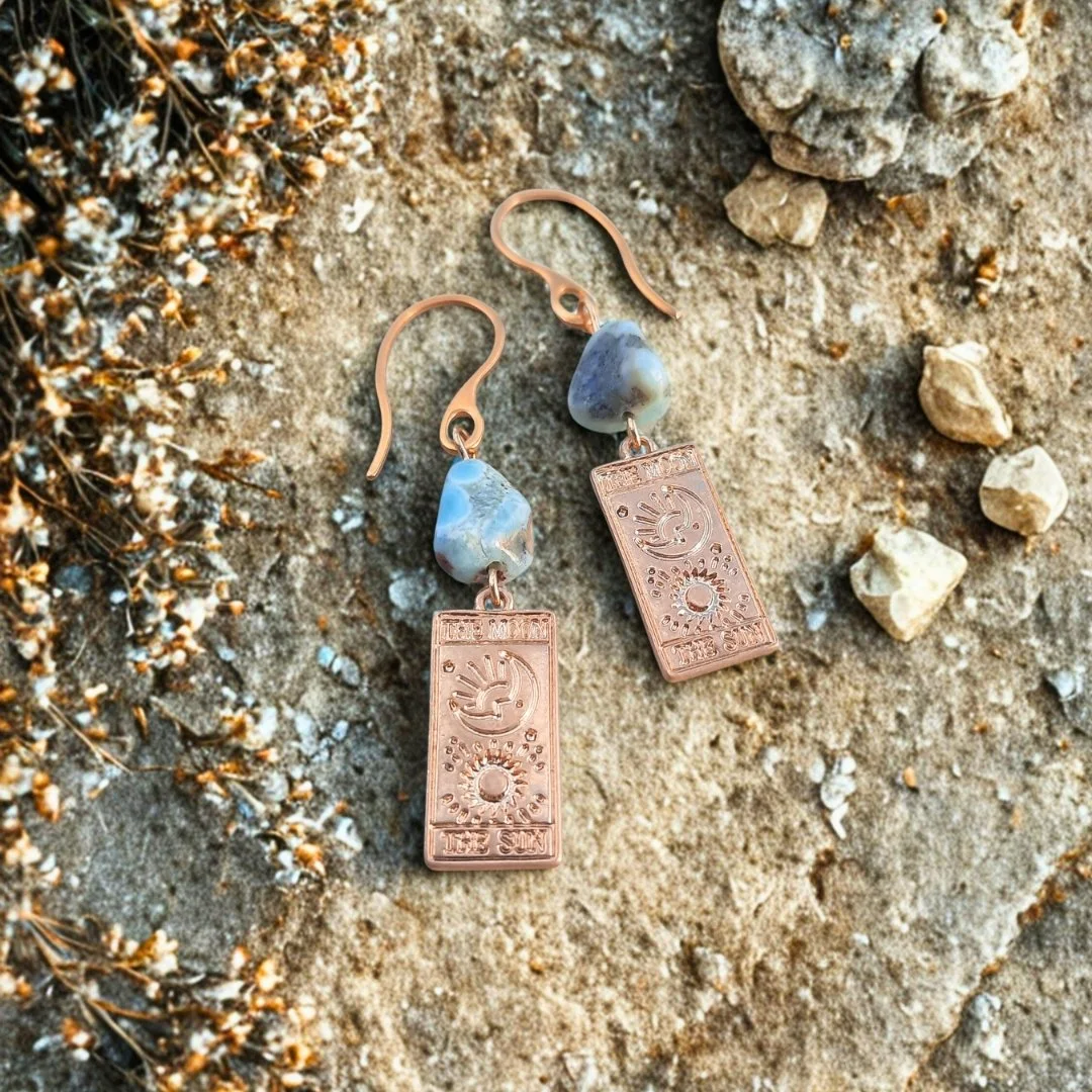 Boucles Dormeuses SOLUNIA Larimar & Arcane Tarot