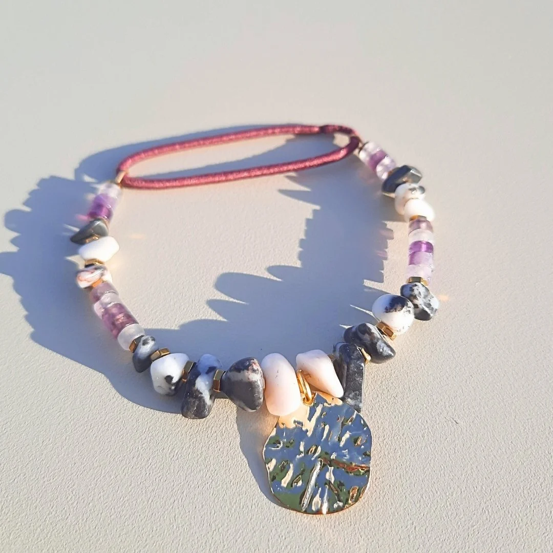 BRACELET ANIMA élastiqué Mix pierres brutes Jaspe Zèbre et Améthyste