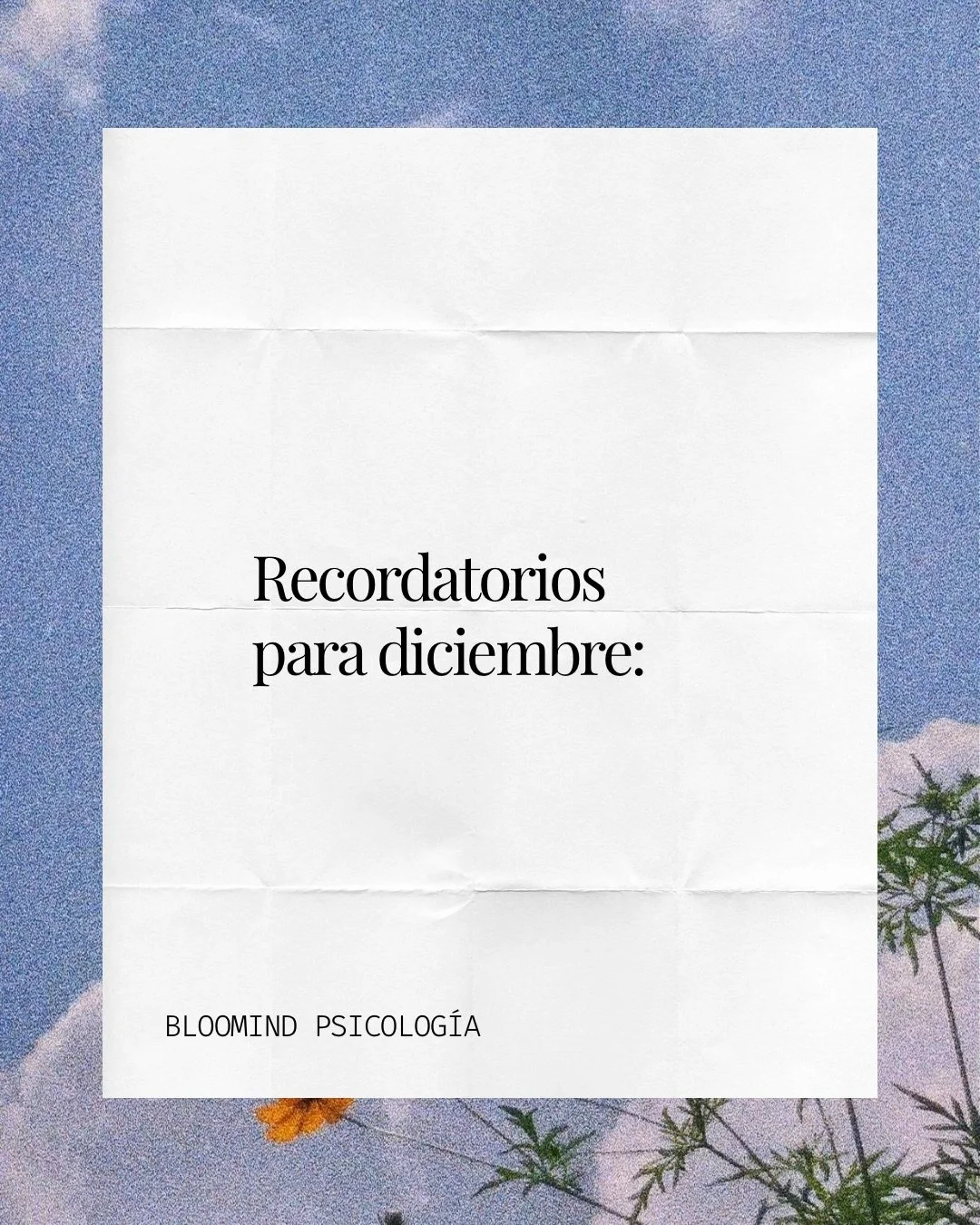Comenzamos el &uacute;ltimo mes del a&ntilde;o y no quer&iacute;a dejar pasar algunos recordatorios para las fechas que se aproximan.

&iquest;A&ntilde;adir&iacute;as alguna m&aacute;s?

Un abrazo fuerte🌹

#reminders #recordatorios #saludmental #psi