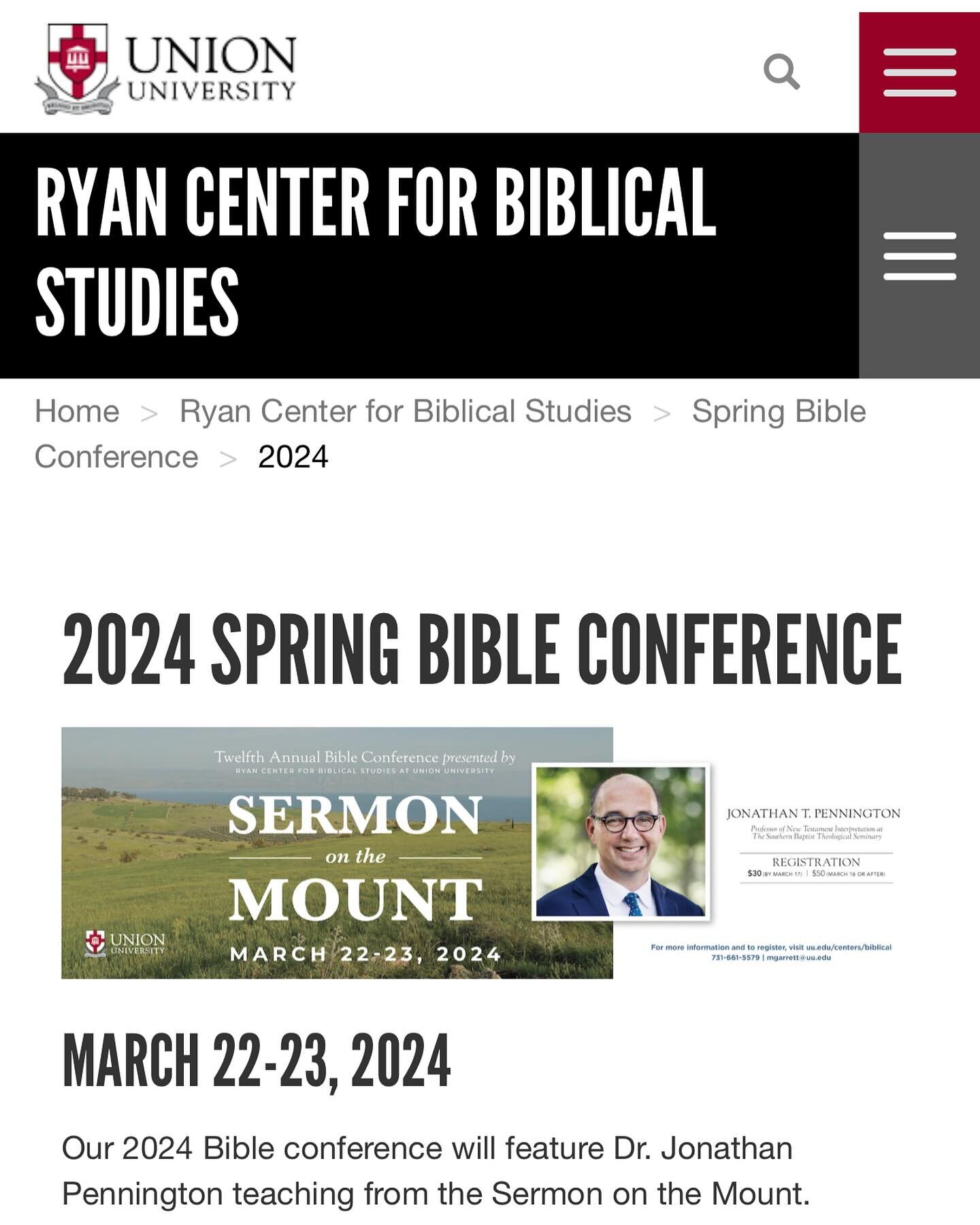 Join us next month to talk about the Sermon on the Mount! I’ll also be giving a seminar based on my Small Preaching book — https://www.uu.edu/centers/biblical/bible-conference/2024/