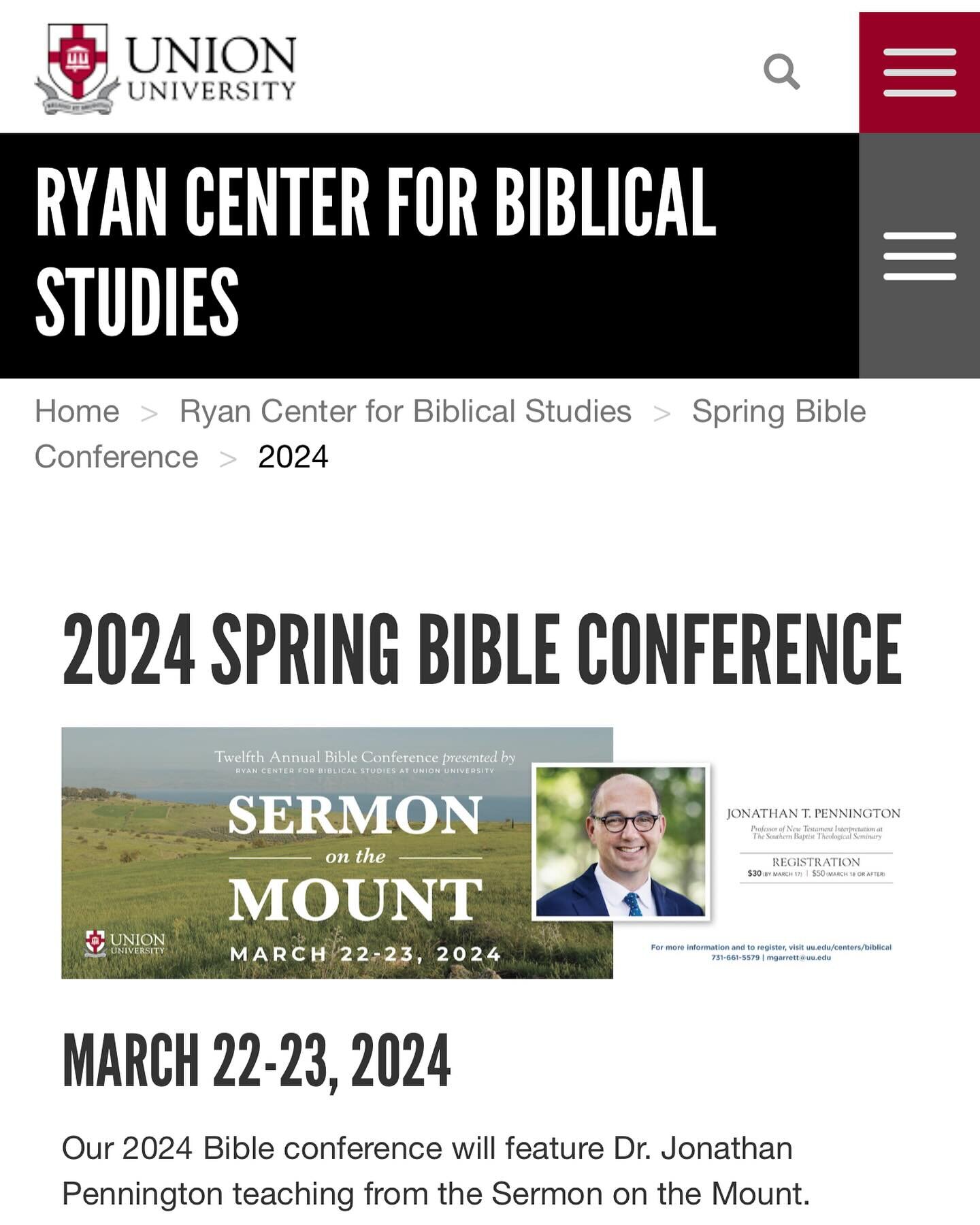 Join us next month to talk about the Sermon on the Mount! I&rsquo;ll also be giving a seminar based on my Small Preaching book &mdash; https://www.uu.edu/centers/biblical/bible-conference/2024/