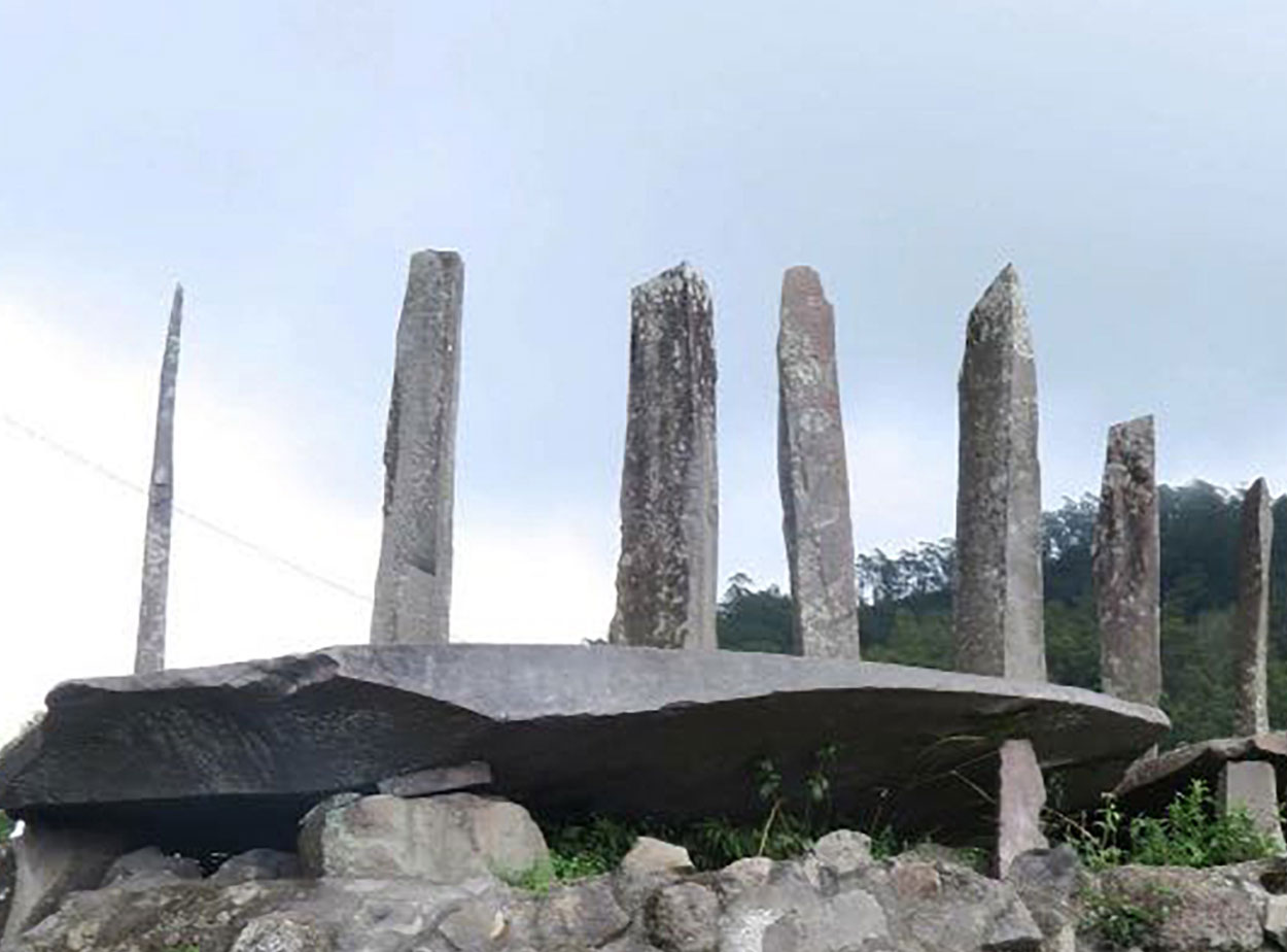    Original ancestral megaliths in village at Flores Island   