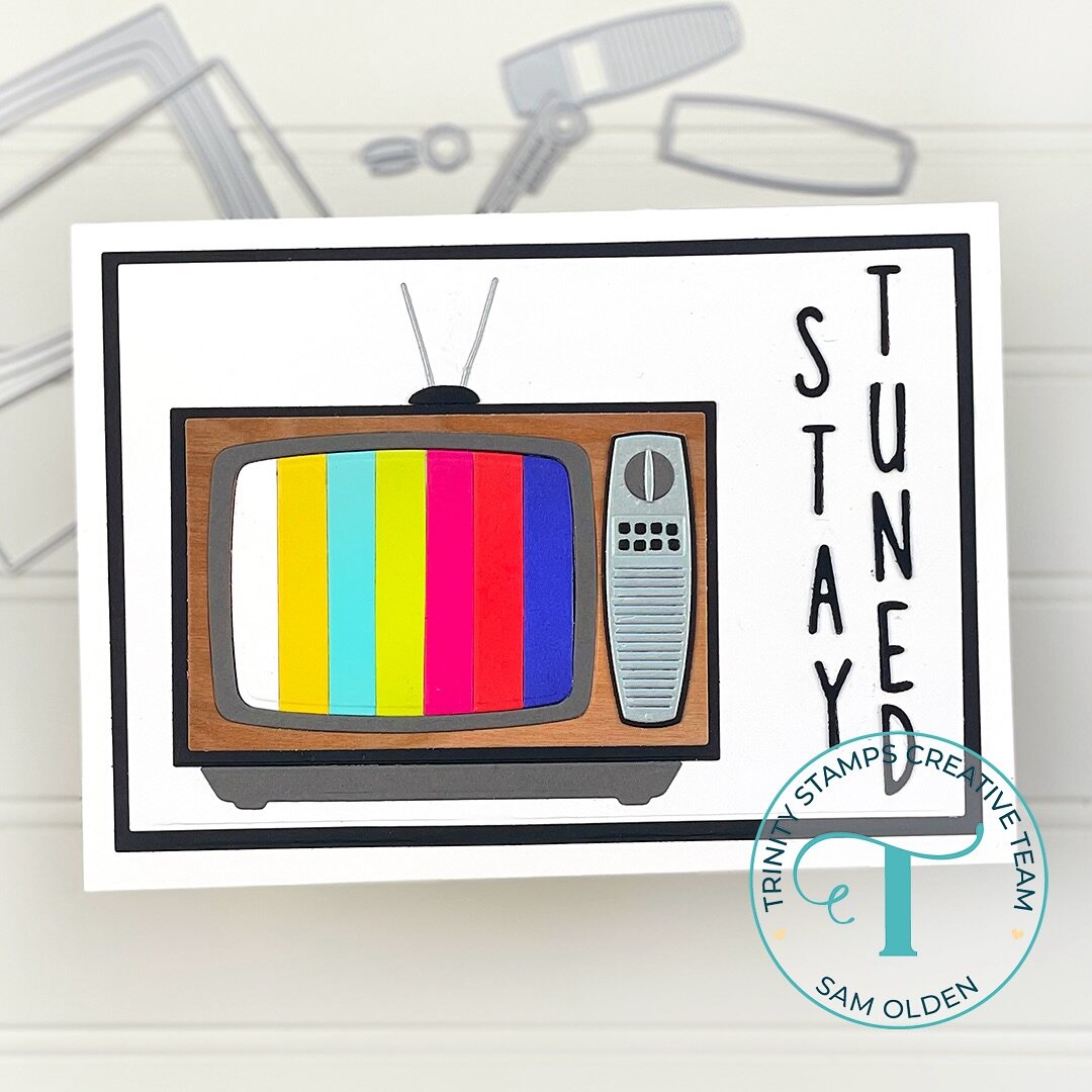 It&rsquo;s SNEAK WEEK for @trinitystampsllc. So I&rsquo;m sneaking a peek of the Stayed Tune retro TV. Do you remember at the end of the night when the bars would appear on your TV? Don&rsquo;t miss out on all the sneak peaks over at  @trinitystampsl