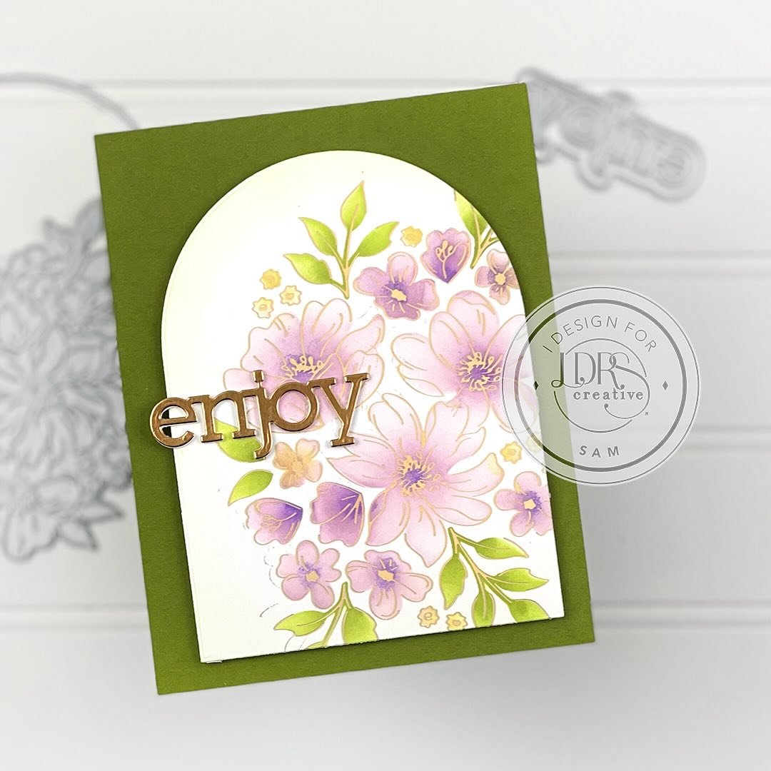 Hello there, Sam here. I feel like florals and arches are made to go together; think it is because of  so many beautiful arched trellis you see with floral vines growing all over them. Today I combine the Sweetheart Floral Impress-ion &amp; foil plat