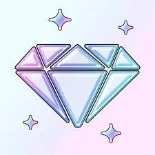 Colorful geometric diamond illustration with small star-like shapes on a light purple background.