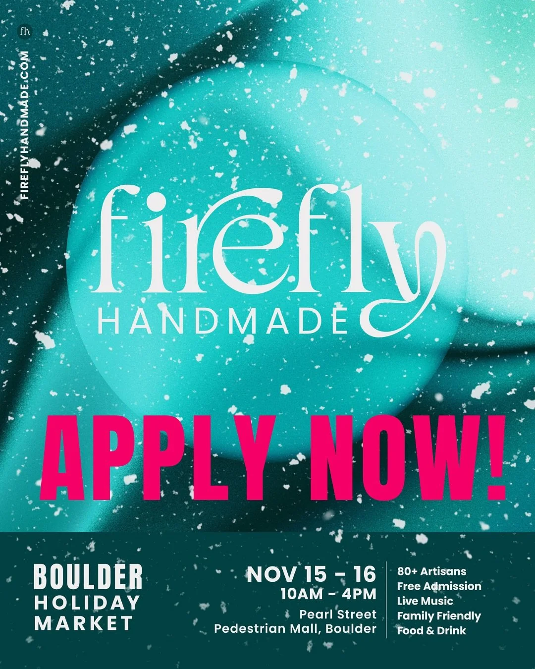 🎉 It&rsquo;s Official &ndash; Applications are OPEN! 🎉
Artisans, makers, and designers &mdash; this is your moment. Firefly Handmade&rsquo;s beloved holiday markets are back and we&rsquo;re searching for the best of handmade to shine this season.

