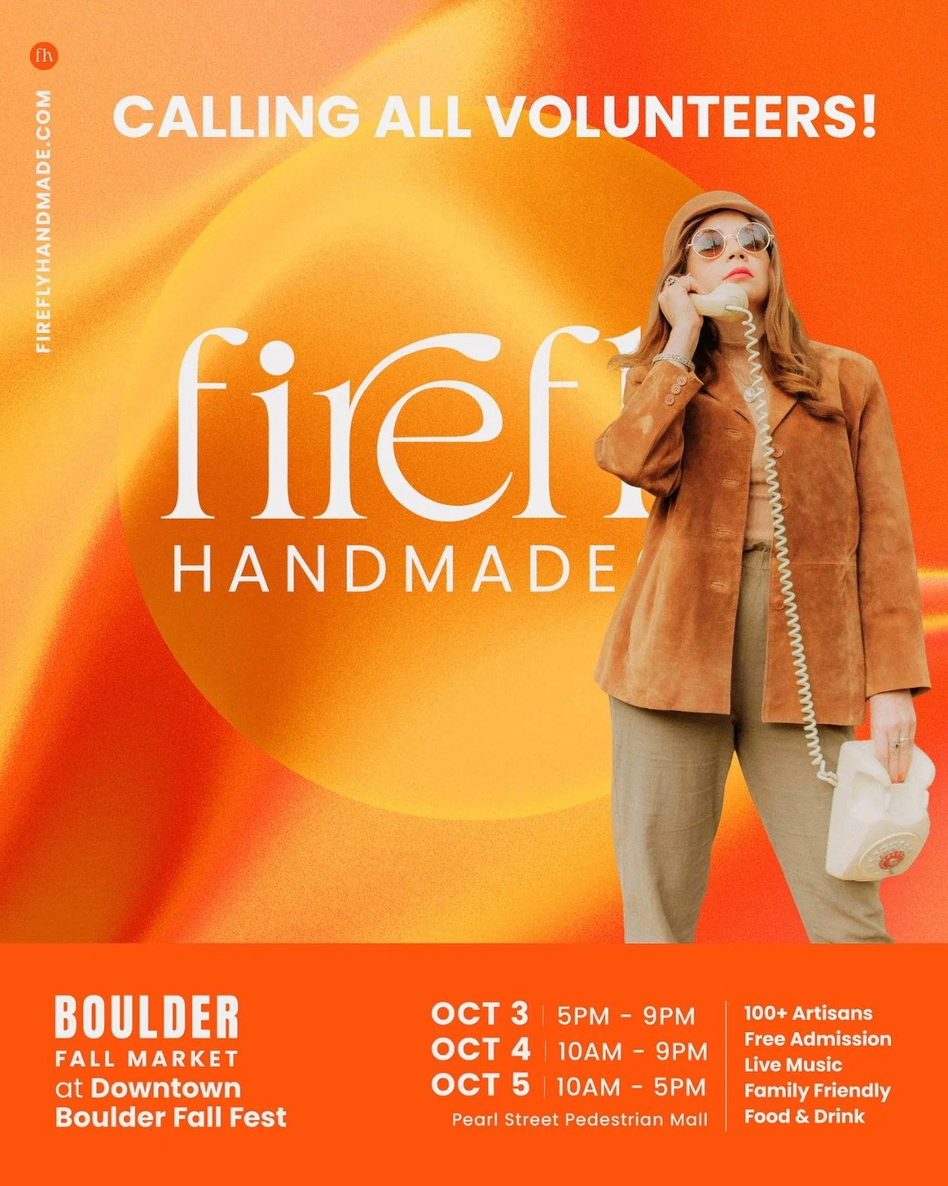 Volunteer with Firefly Handmade!

We&rsquo;re gearing up for our Boulder Fall Market at the @downtownboulder Fall Fest and looking for enthusiastic volunteers to help make the weekend magical!

📍 Pearl Street Mall, Boulder
🗓 October 3&ndash;5

From