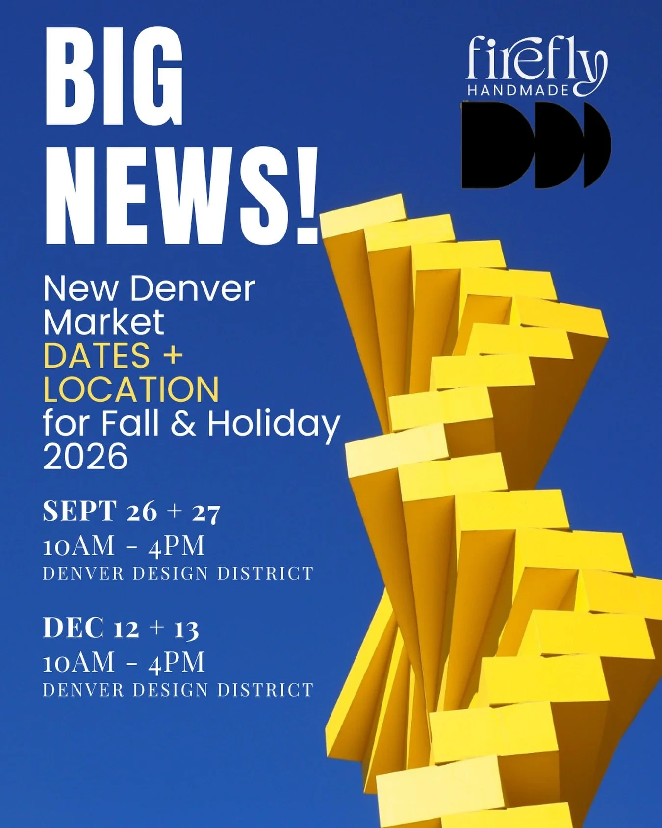 Big news, Firefly fam&hellip; we&rsquo;re growing!!
To accommodate growing demand and make room for more artisans, more shoppers, and more of the magic you all bring, we&rsquo;re excited to welcome a new Denver market location for our 2026 Fall &amp;