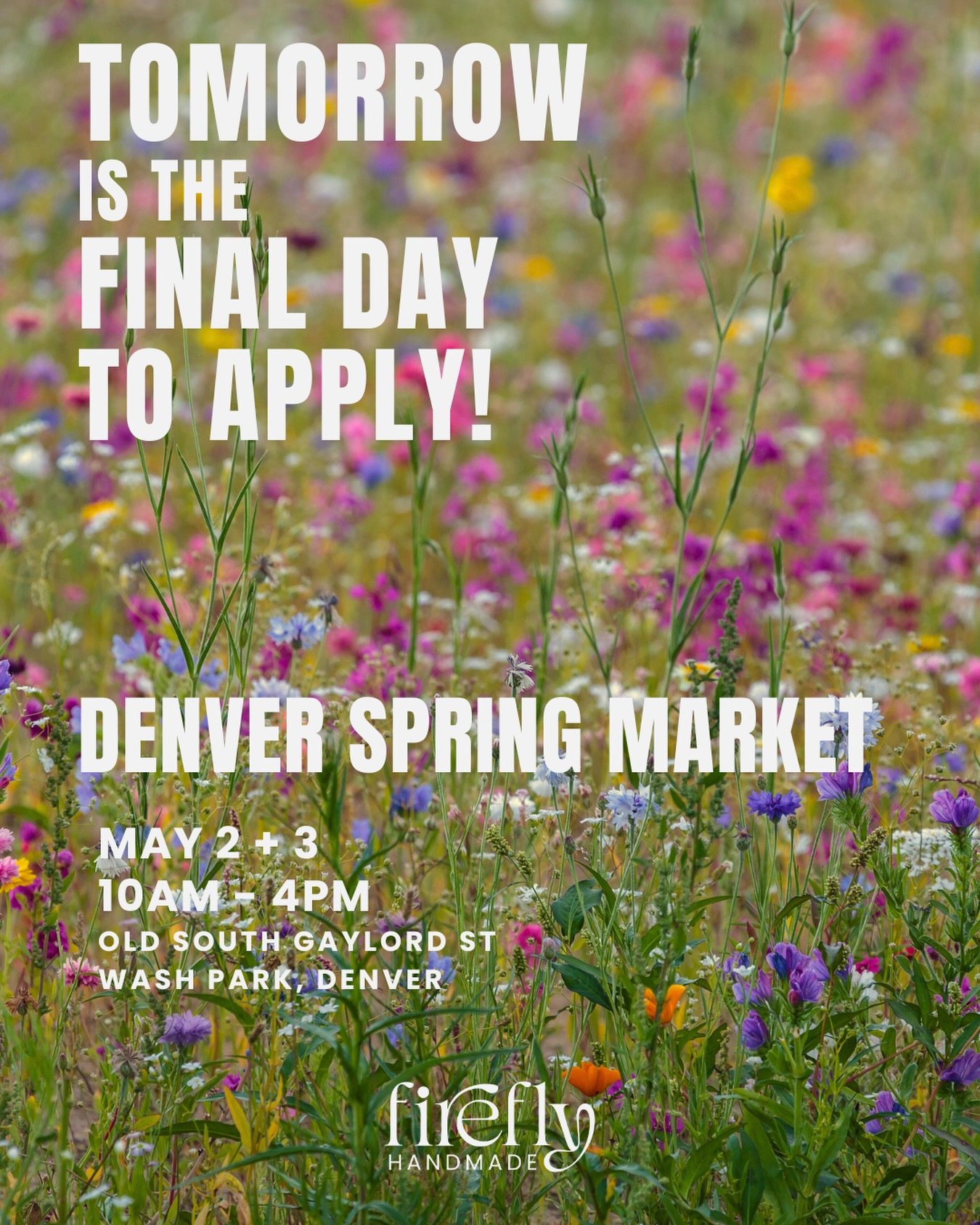 Last Call, Creatives!
Artists, makers &amp; designers, TOMORROW is your FINAL chance to apply for our upcoming Denver Spring Market! 

Don&rsquo;t miss the opportunity to share your work with an amazing community of shoppers and fellow creatives.

👉