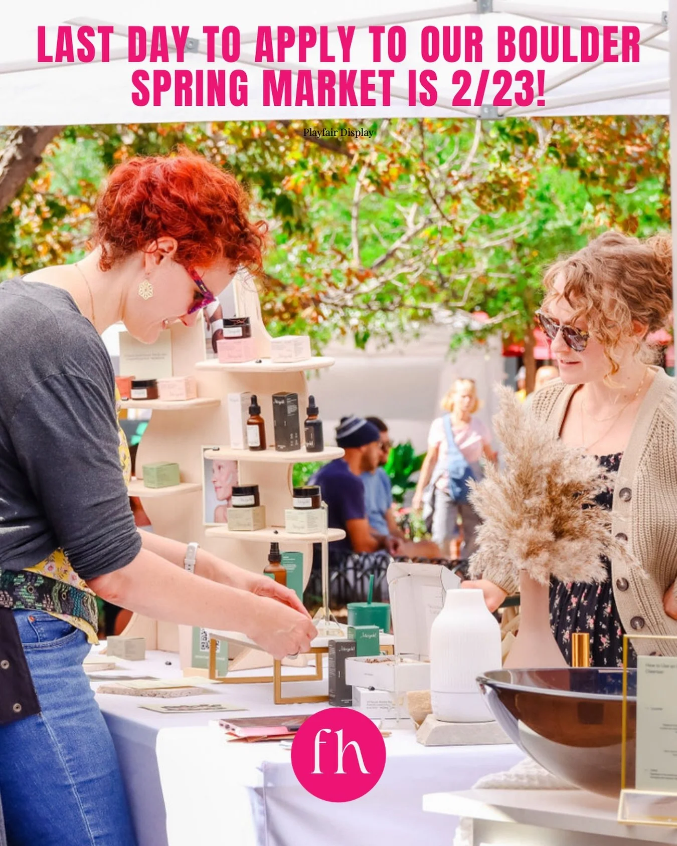 Only 6 days left to apply!

The application for our Boulder Spring Market is closing this Monday - these are the final days to apply!

If you&rsquo;ve been meaning to apply, don&rsquo;t wait, we&rsquo;d love to see your work and welcome makers, artis