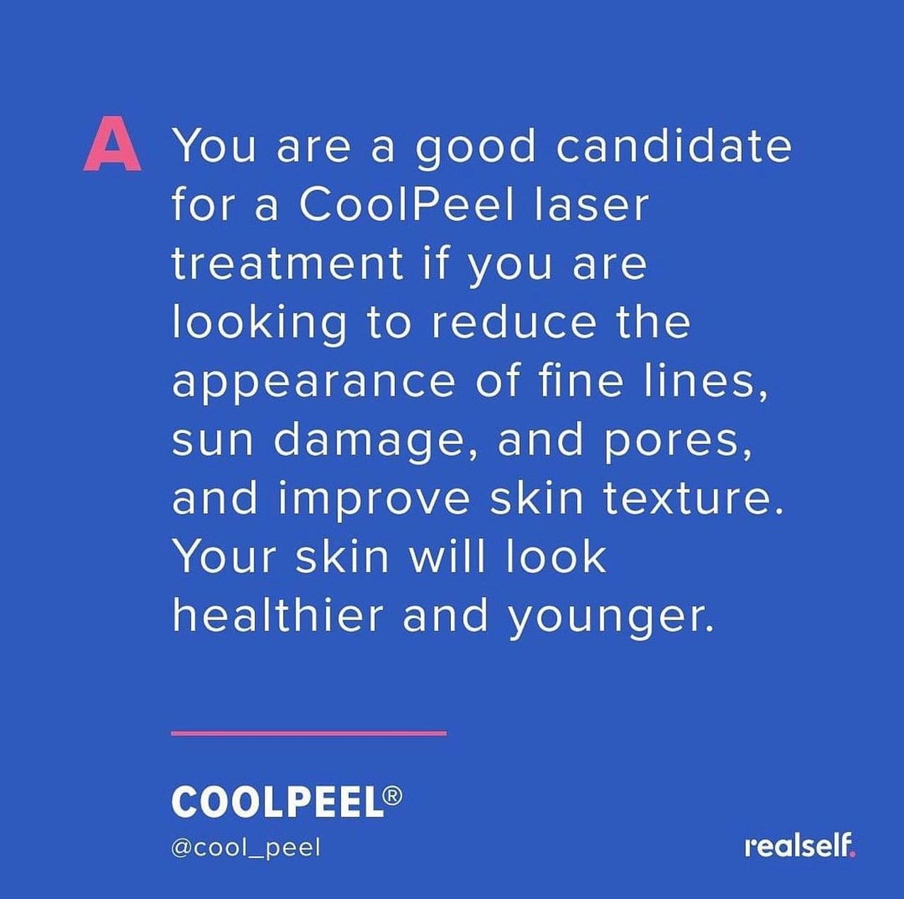 You&rsquo;re a candidate for Cool_Peel. Schedule a free consultation with us today. #coolpeel #skinrejuvination #youngerskin #finelines #wrinkles #sunspots #agespots #laserskinresurfacing