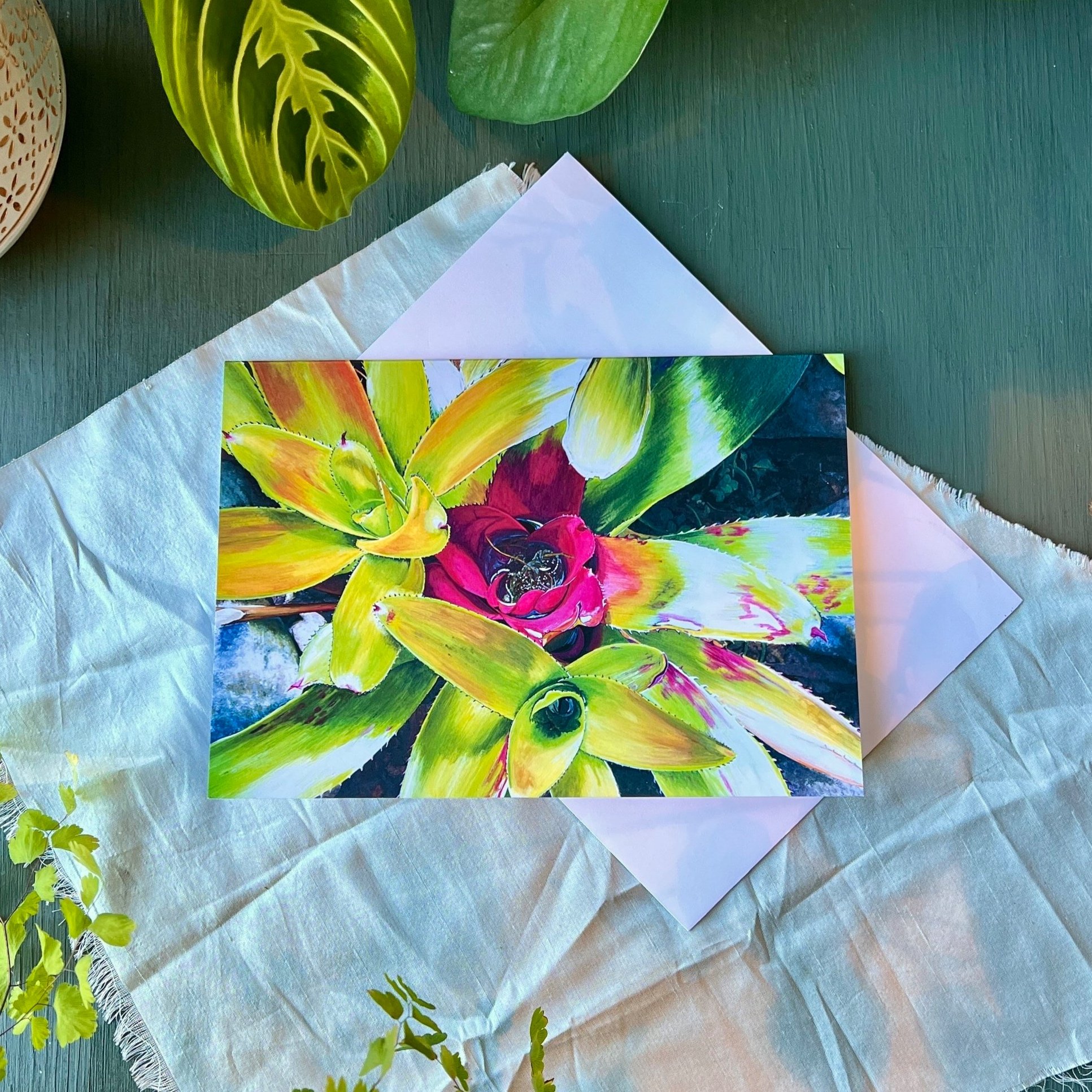 "Bromeliaceae" - Fine Art Watercolour Card by L.C. Cariou - 1
