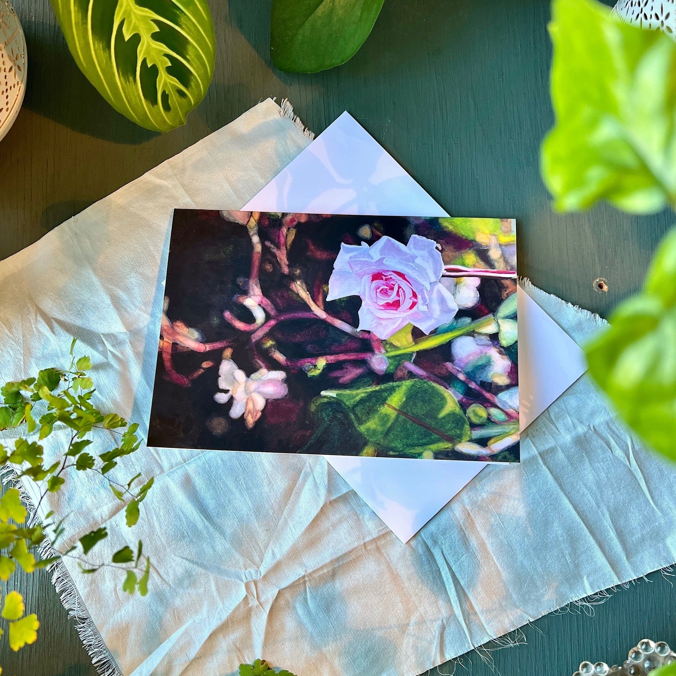 "Portrait of a Mottisfont Rose" - Fine Art Watercolour Card by L.C. Cariou - 1