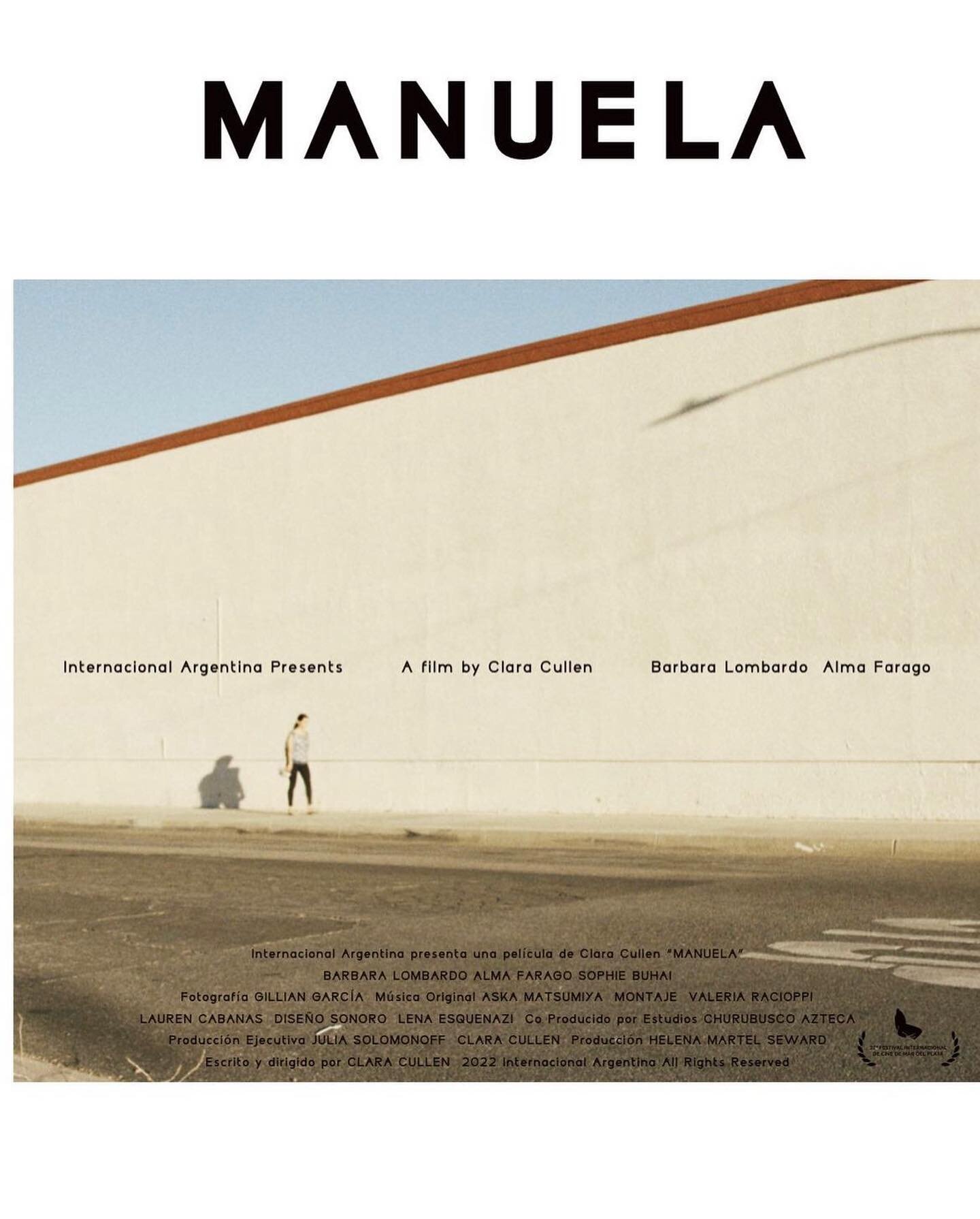 Manuela dir by @claracullen will premiere at Mar Del Plata Film Festival on November 10th 19:30h.

Always love making music for Clara and in our pursuit of how raw we can make it and capture the beauty. 

Very very special film to premiere at her hom