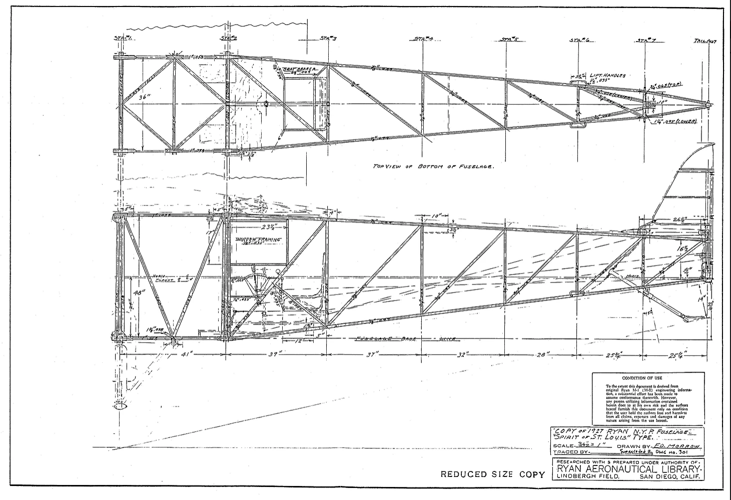Spirit of St. Louis Airplane Blueprint. Drawing Plans of Spirit of