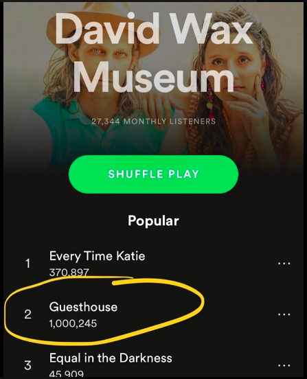 "Guesthouse" hits 1 million streams