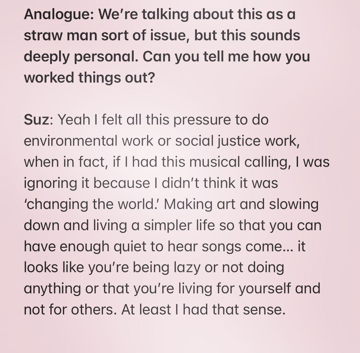 I loved having a chance to talk about the challenges of choosing an artistic path. Huge thanks to Analogue for the thoughtful questions. Link to full article in stories.