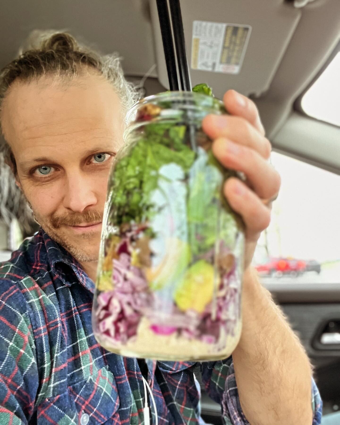 Eating well on the road is definitely one of the biggest challenges of this touring life.  @tourmamasuz knocked it out of the park with this mason jar salad (fresh greens from our garden + avocado + cabbage + olives + tofu salad). 

Apr 3 - Appleton,