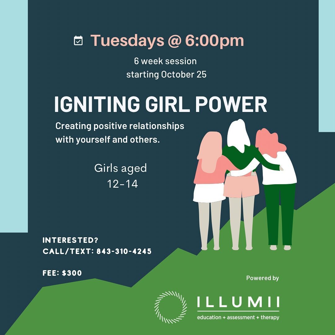 Back by popular demand! Led by our talented and engaging counselor, Samantha McKenzie, LCSW! 

Reach out to register!
Text: 843-310-4245
Email: hello@illumii.co
DM-
