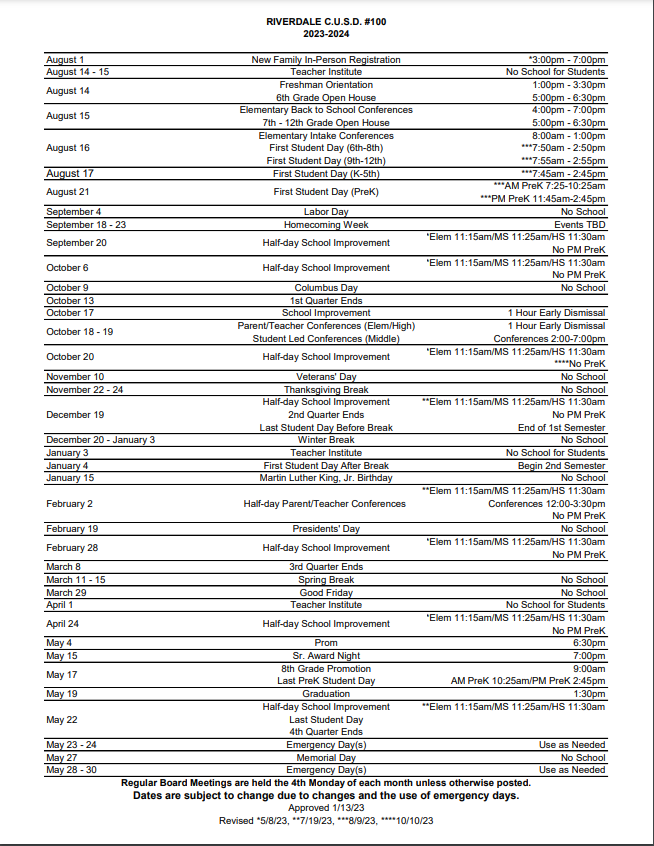 Calendars — Riverdale School District Calendars — Riverdale School District