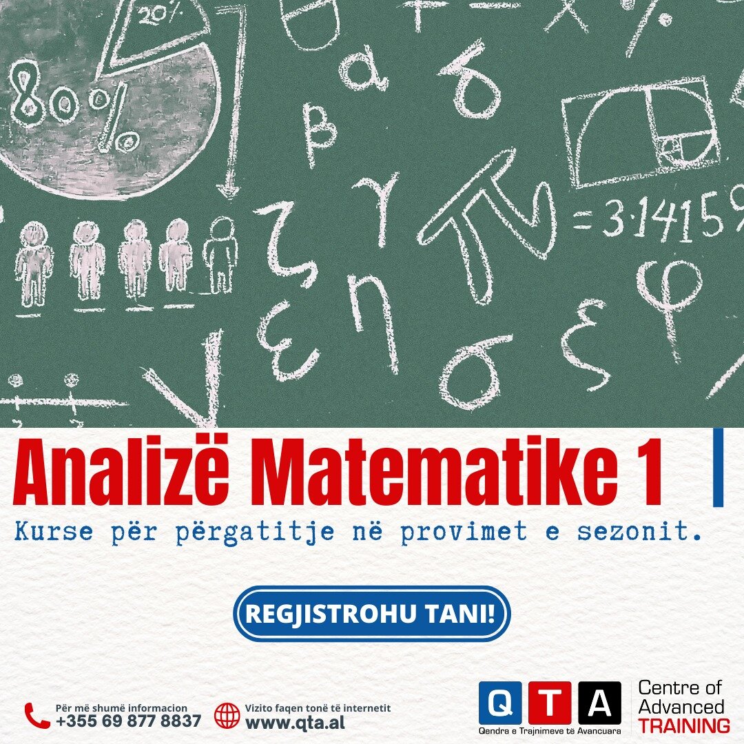 📢 QTA njofton se grupet p&euml;r p&euml;rgatitjen n&euml; provimet e sezonit p&euml;r l&euml;nd&euml;n ANALIZ&Euml; MATEMATIKE 1 do t&euml; fillojn&euml; k&euml;t&euml; jav&euml;.

P&euml;r tu regjistruar, na kontaktoni si m&euml; posht&euml;:
📞 +3