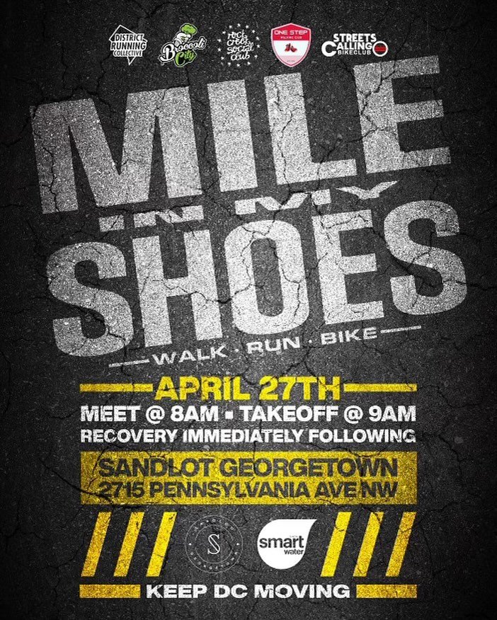 This Saturday, we&rsquo;re excited to partner with @rockcreeksocial, @broccolicity, @streetscalling.dc, @silasgrant for &ldquo;Mile in My Shoes &ldquo; - a community walk, run, bike. 

Meet us at @sandlotgeorgetown at 8AM / 9AM takeoff. Run mileage i