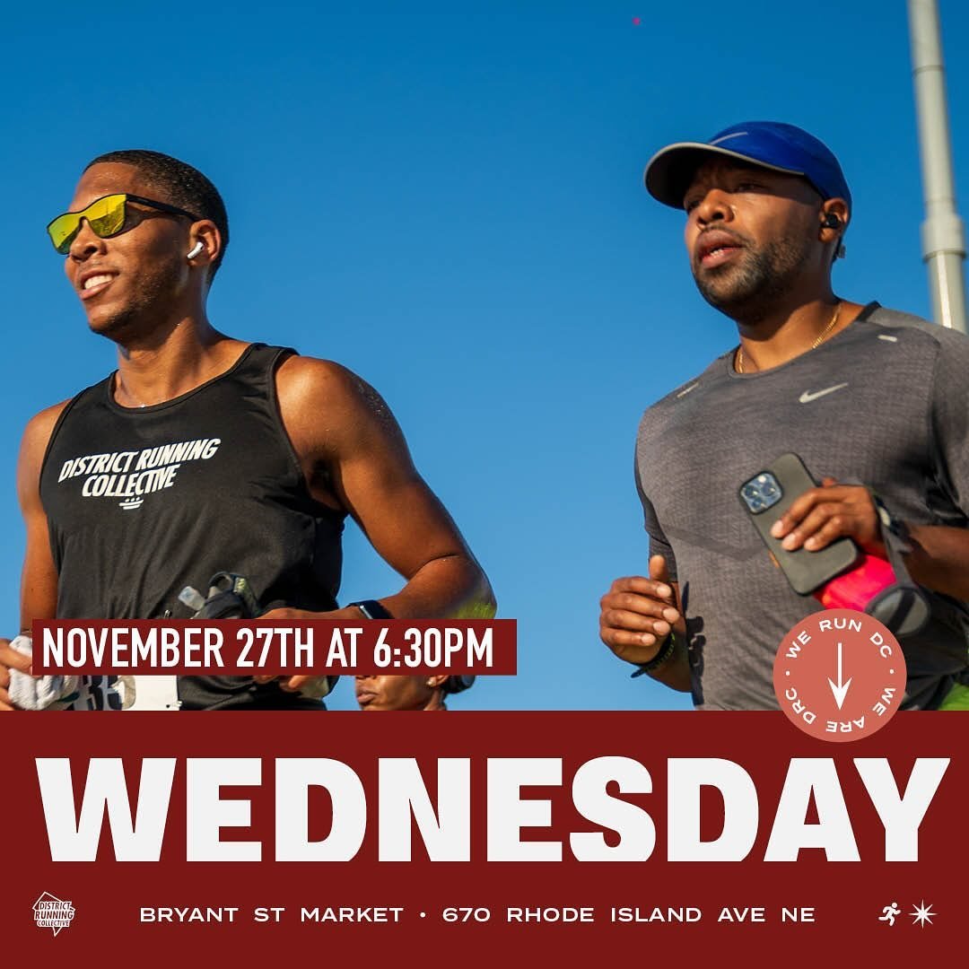 Special holiday week lineup!

Join our last official Wednesday run of 2024. 6:30pm meet / 7:00pm takeoff @bryantstmarket. 2-3 miles. 5 pace groups. Please bring lights and/or wear reflective gear. 

Thanksgiving miles at @thelinehotel in Adams Morgan