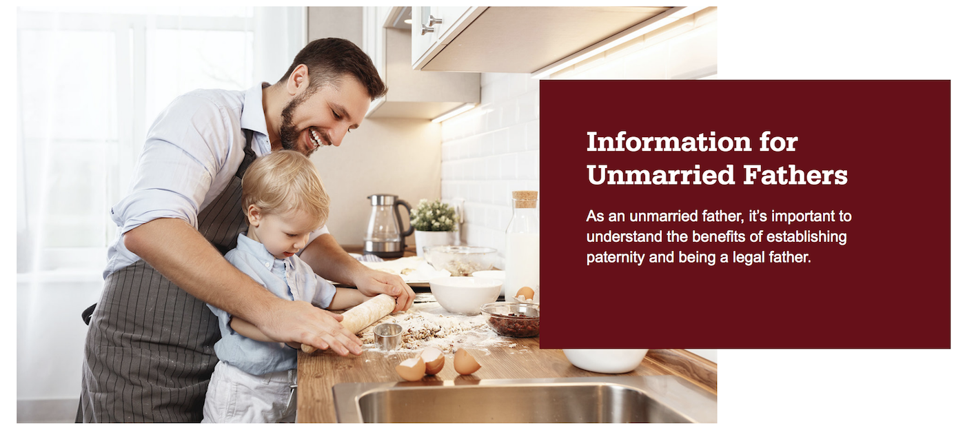 Father and son baking. Information for unmarried fathers. As an unmarried father, it's important to understand the benefits of establishing paternity and being a legal father.