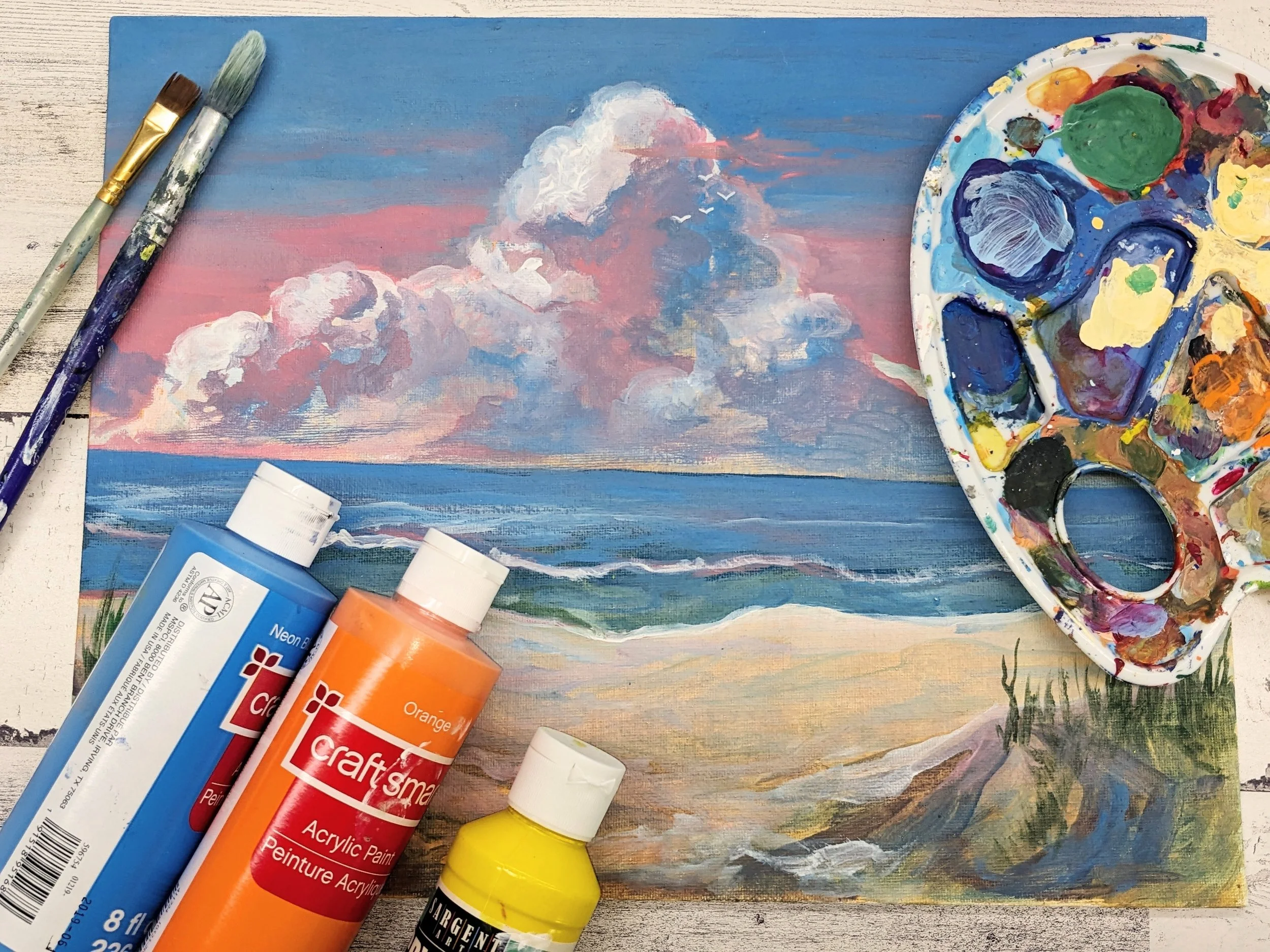 beach scene acrylic painting class